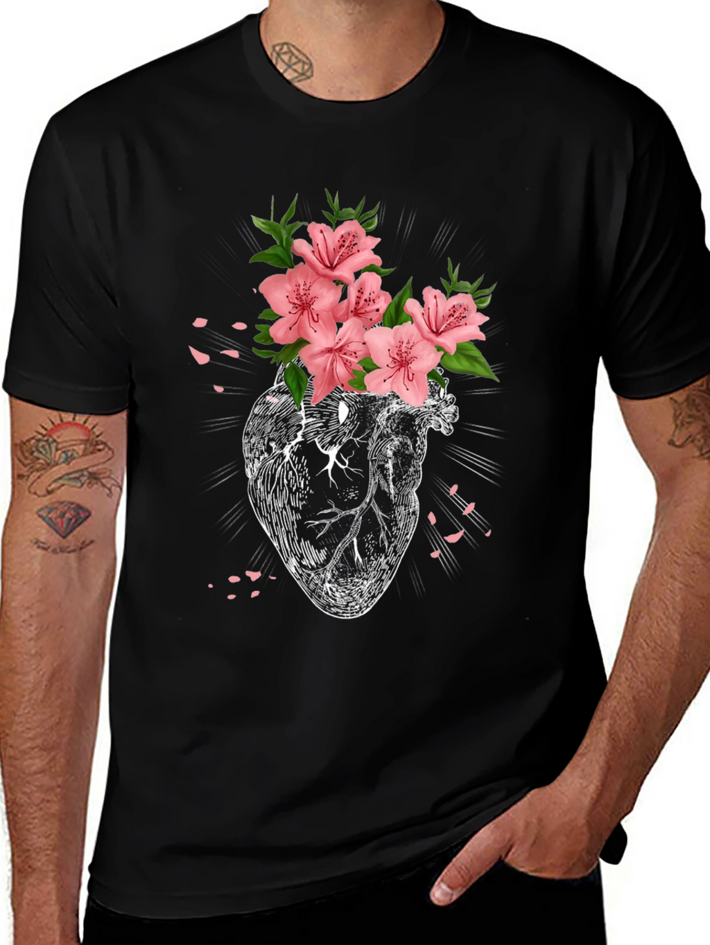 Floral Heart Graphic T-Shirt - Black