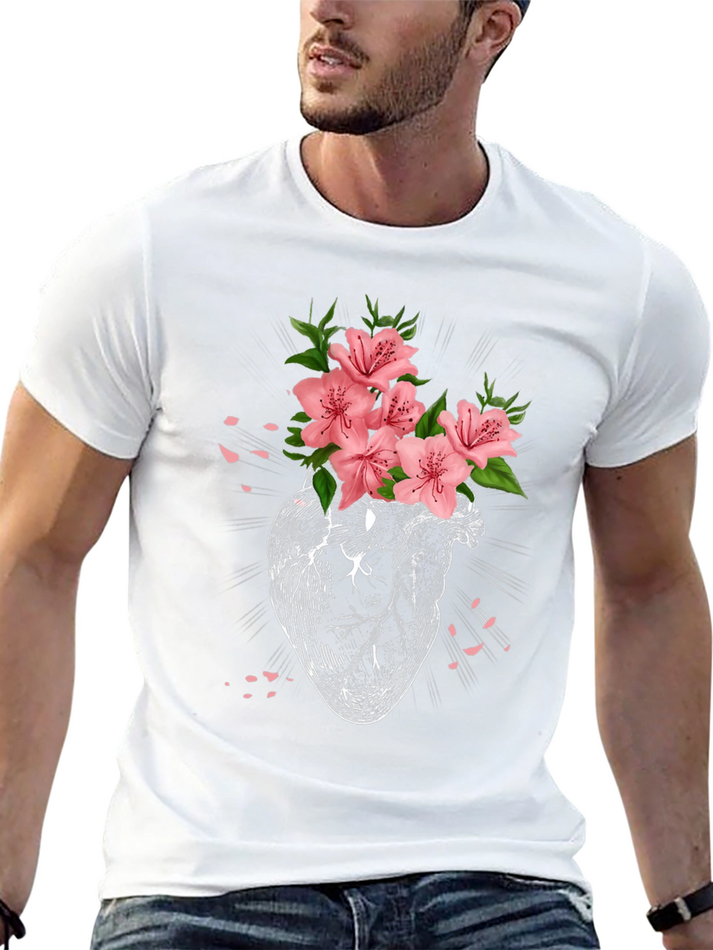 Floral Heart Graphic T-Shirt - Black