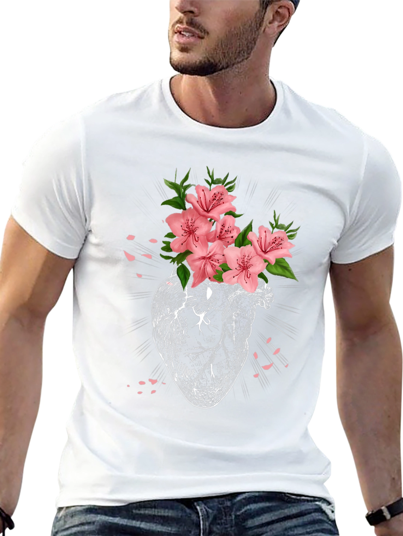 Floral Heart Graphic T-Shirt - Black