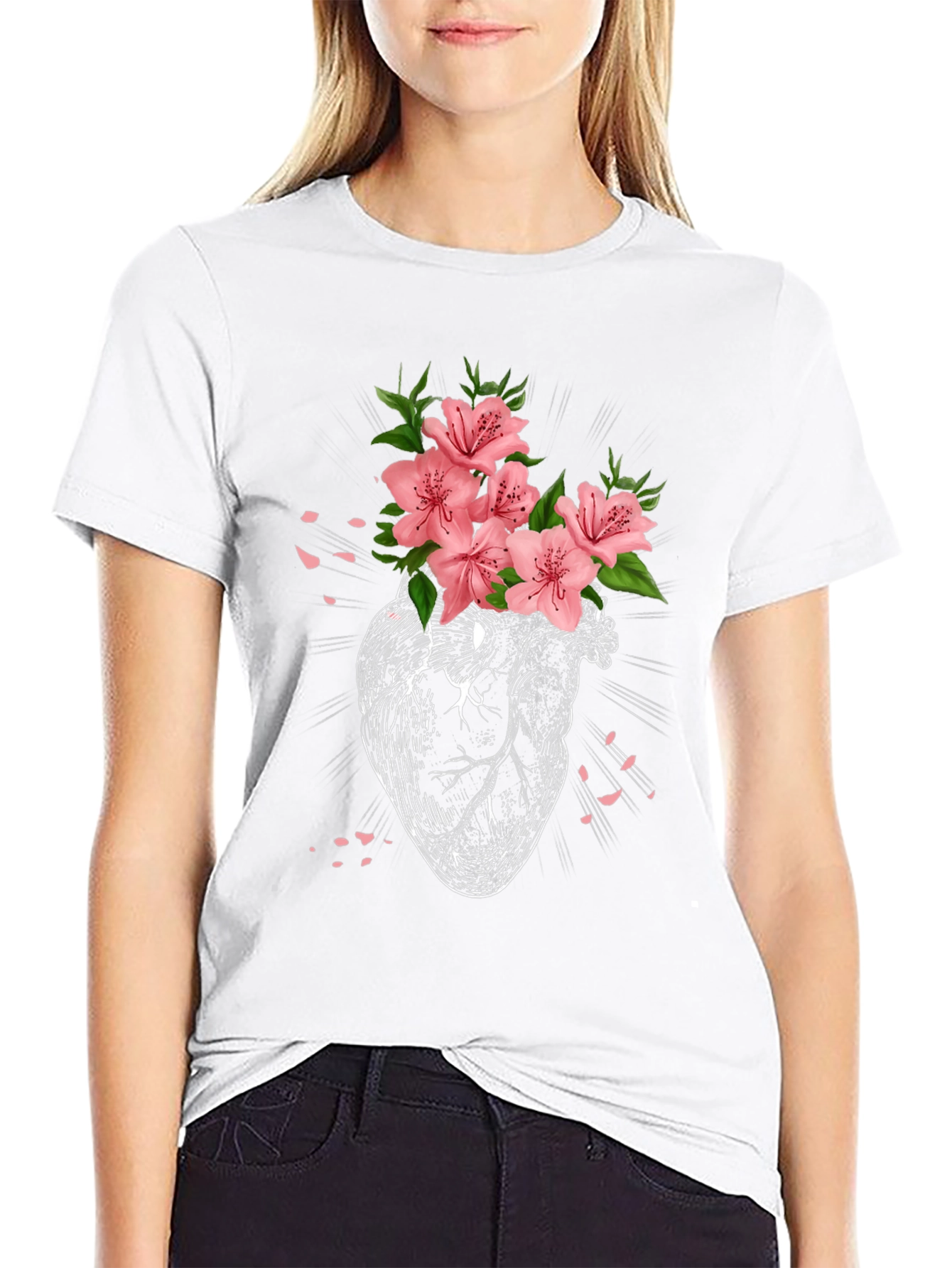 Floral Heart Graphic T-Shirt - Black