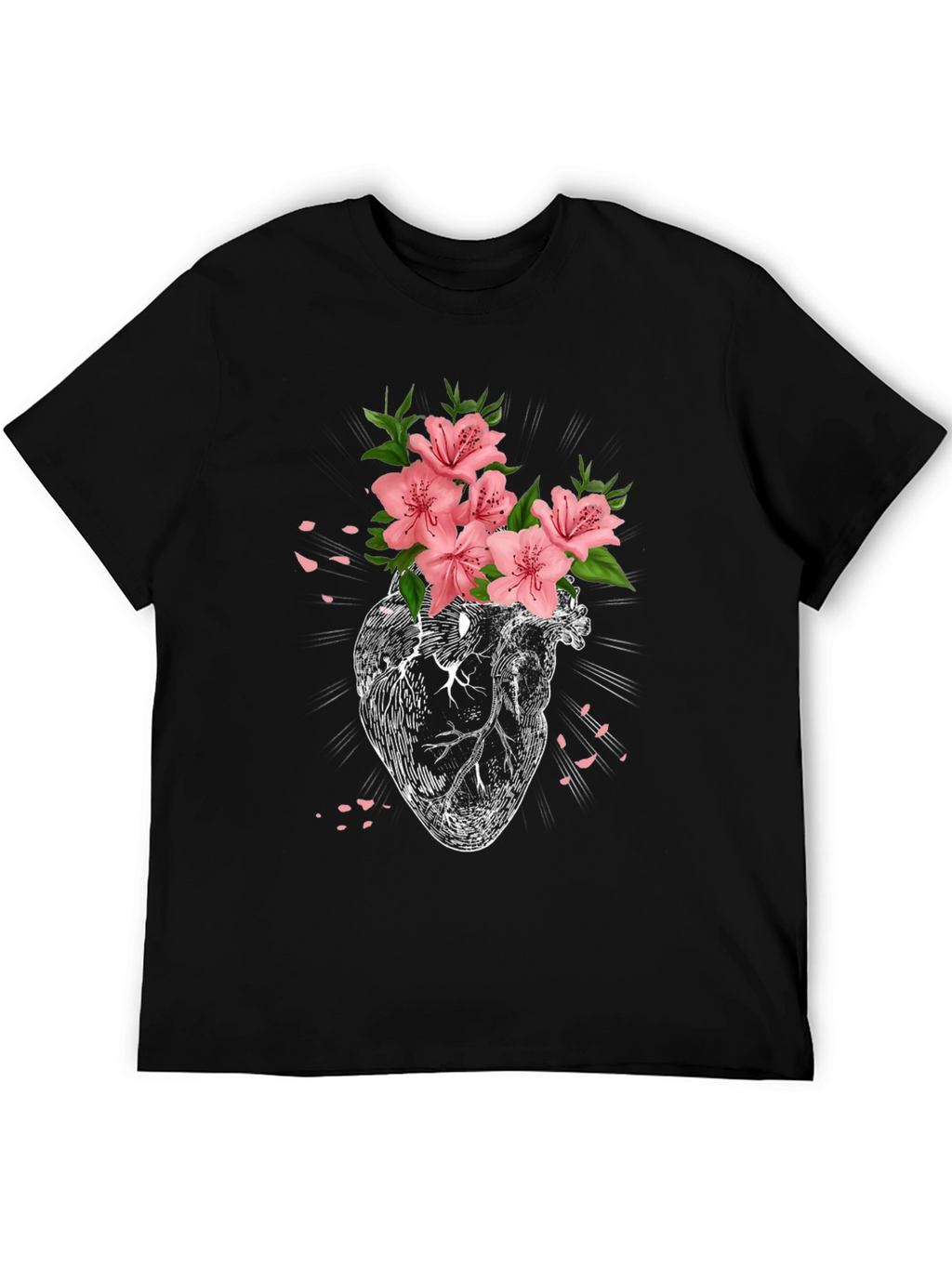 Floral Heart Graphic T-Shirt - Black