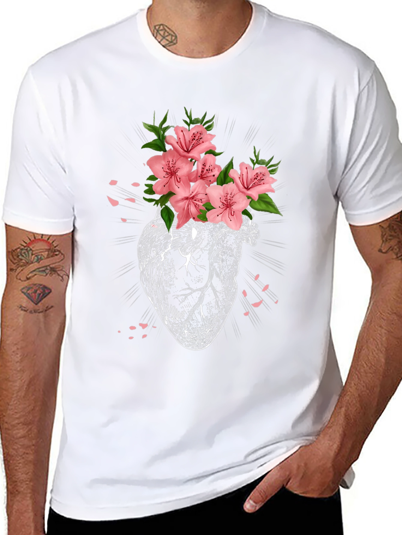 Floral Heart Graphic T-Shirt - Black