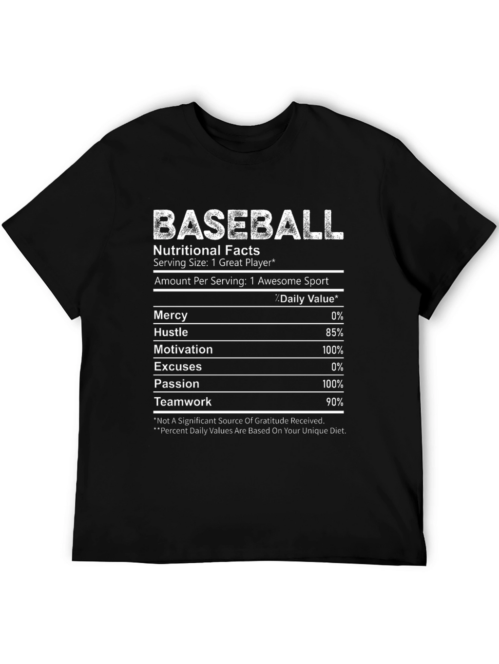 Baseball Nutritional Facts Graphic T-Shirt
