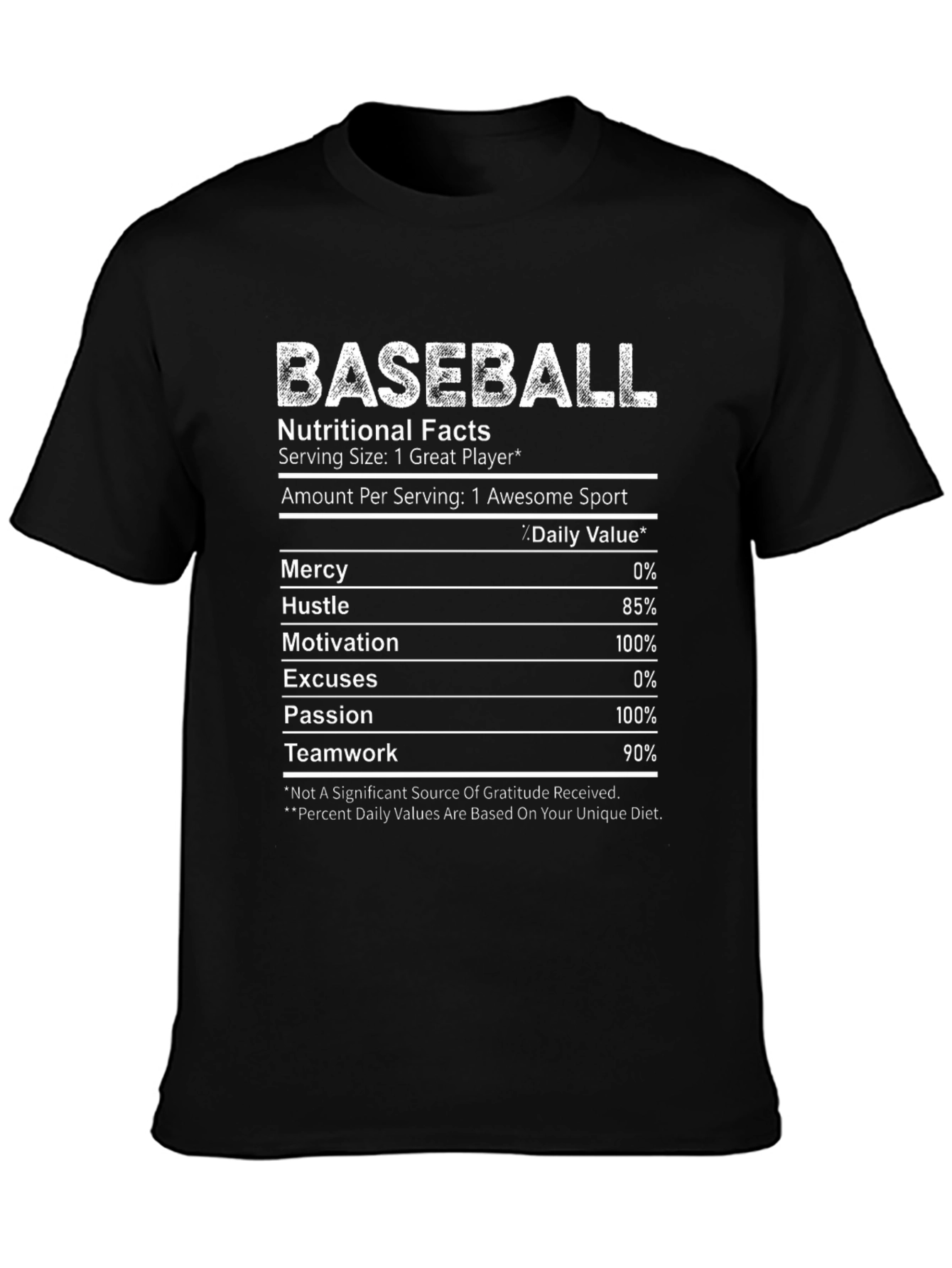 Baseball Nutritional Facts Graphic T-Shirt