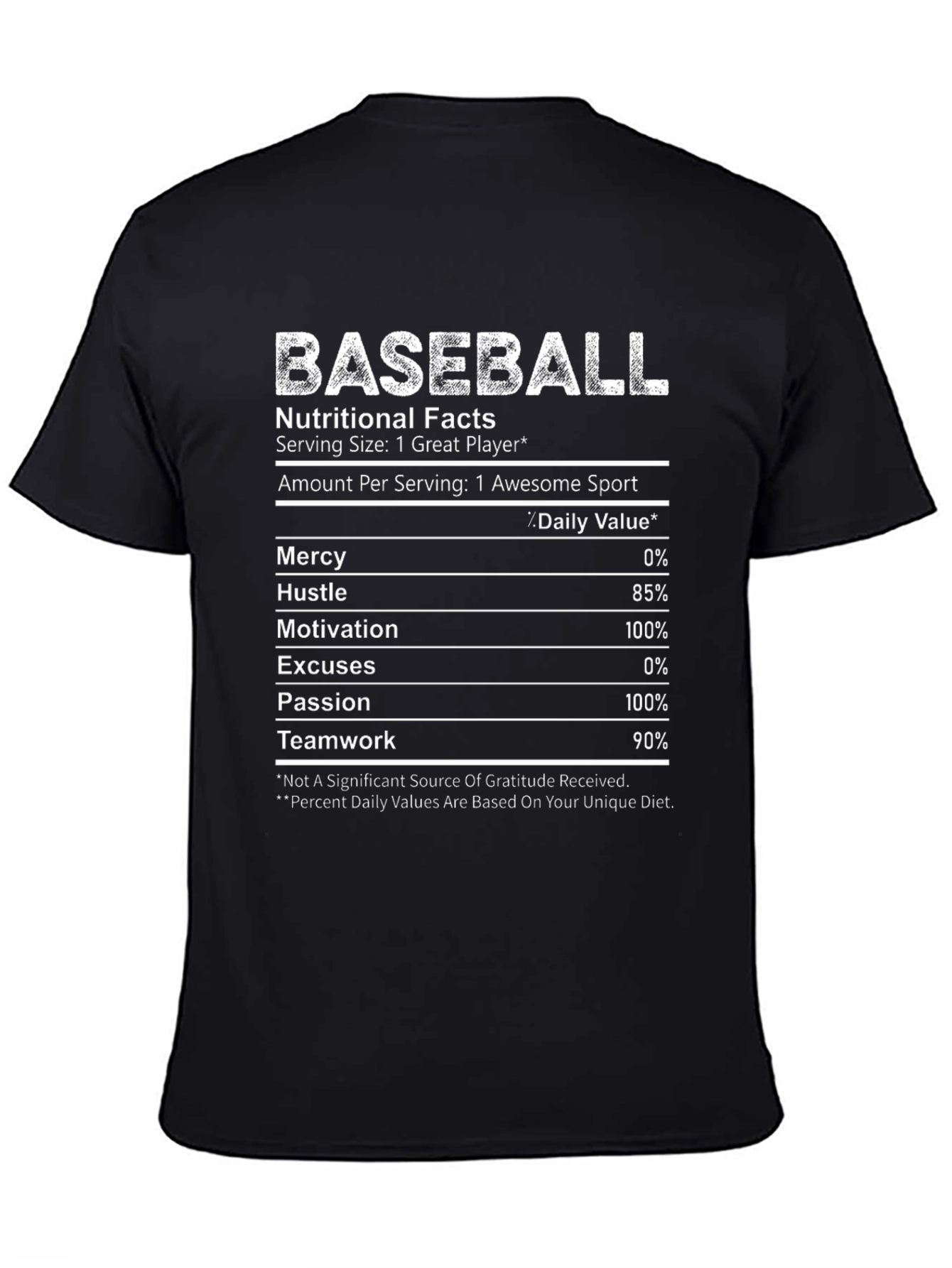 Baseball Nutritional Facts Graphic T-Shirt