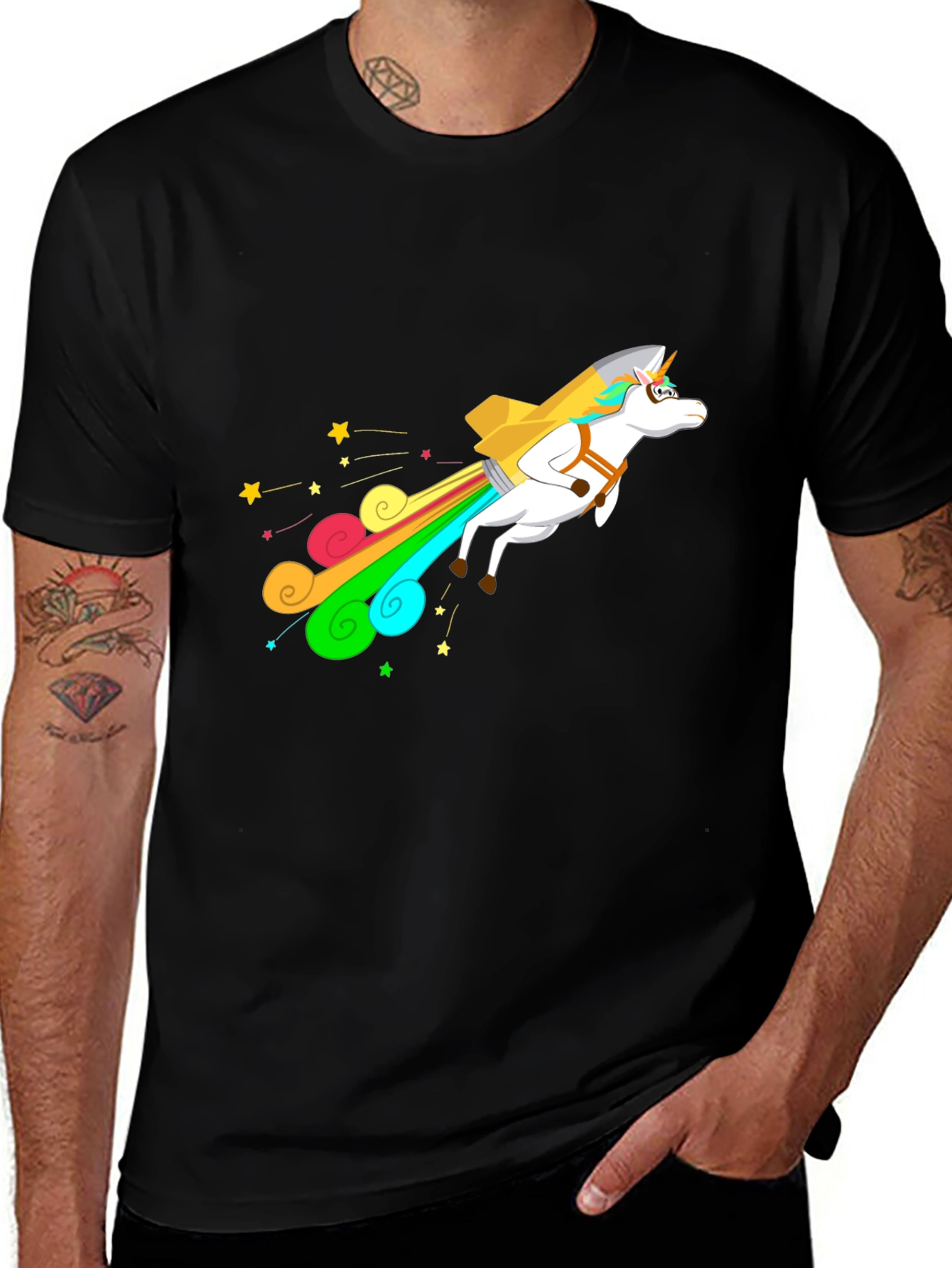 Unicorn Rocket T-Shirt - Black Cotton Blend