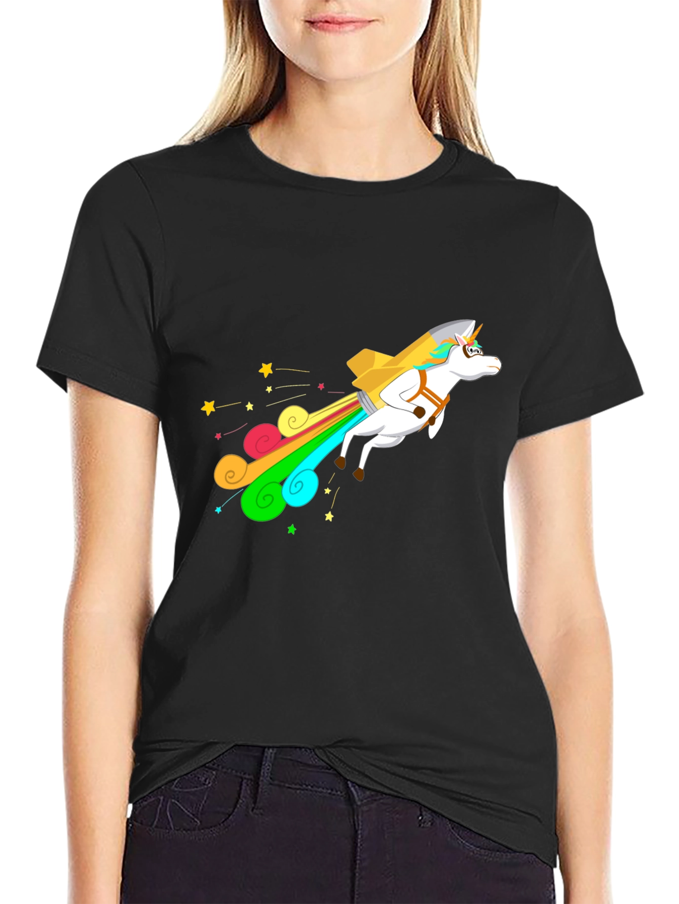 Unicorn Rocket T-Shirt - Black Cotton Blend