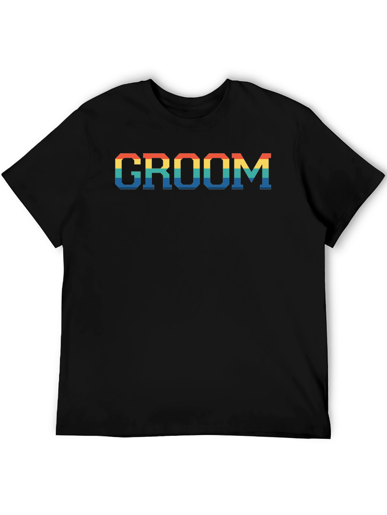 Groom Rainbow Text Print Black T-Shirt
