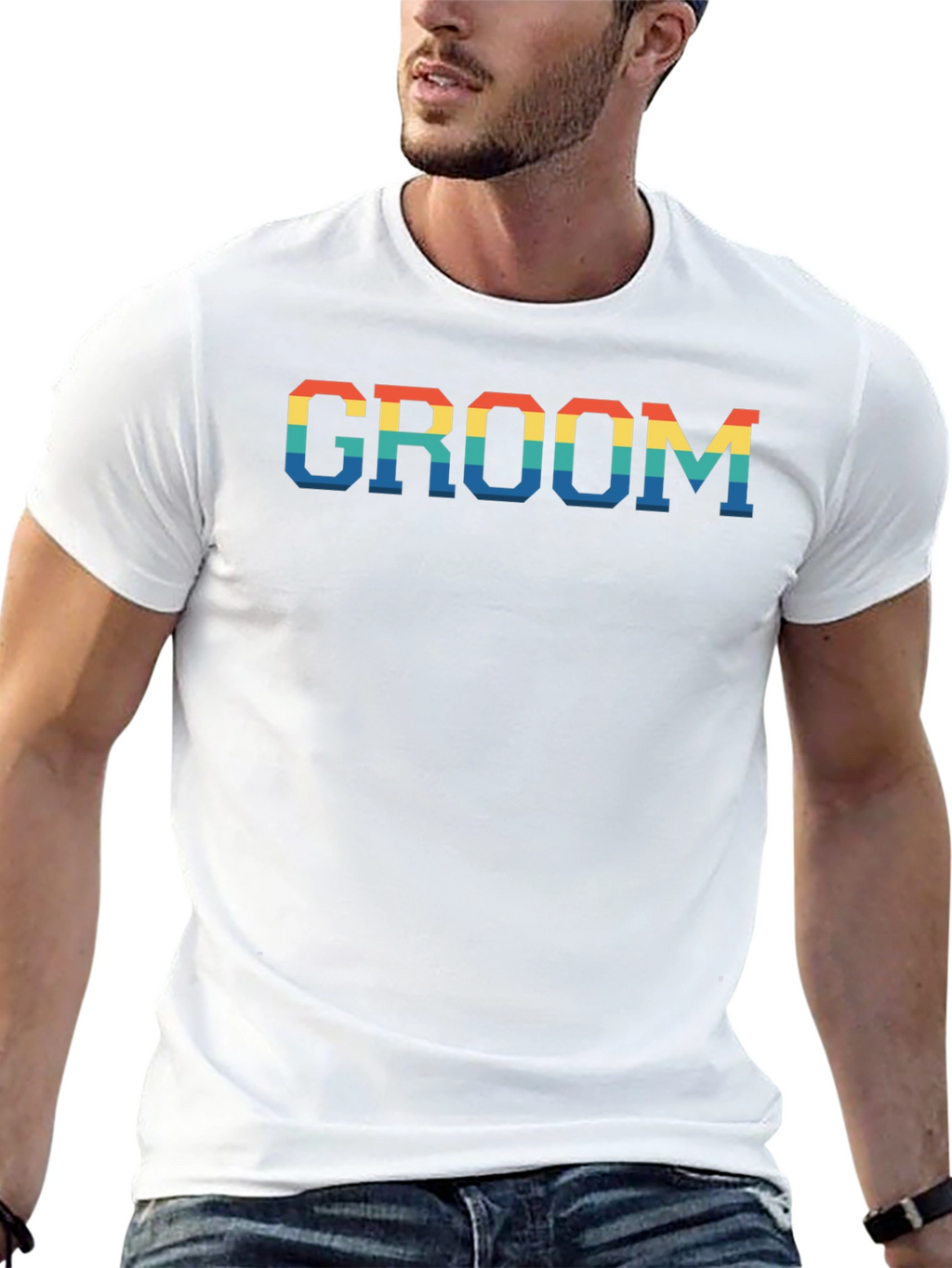 Groom Rainbow Text Print Black T-Shirt