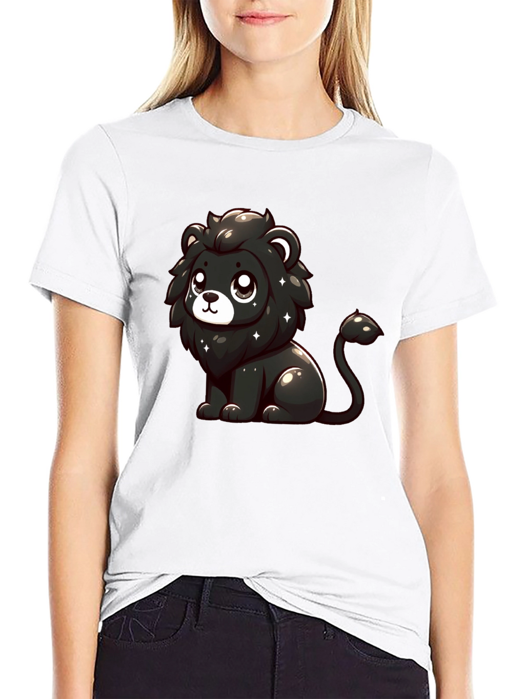 Cute Black Lion Graphic T-Shirt