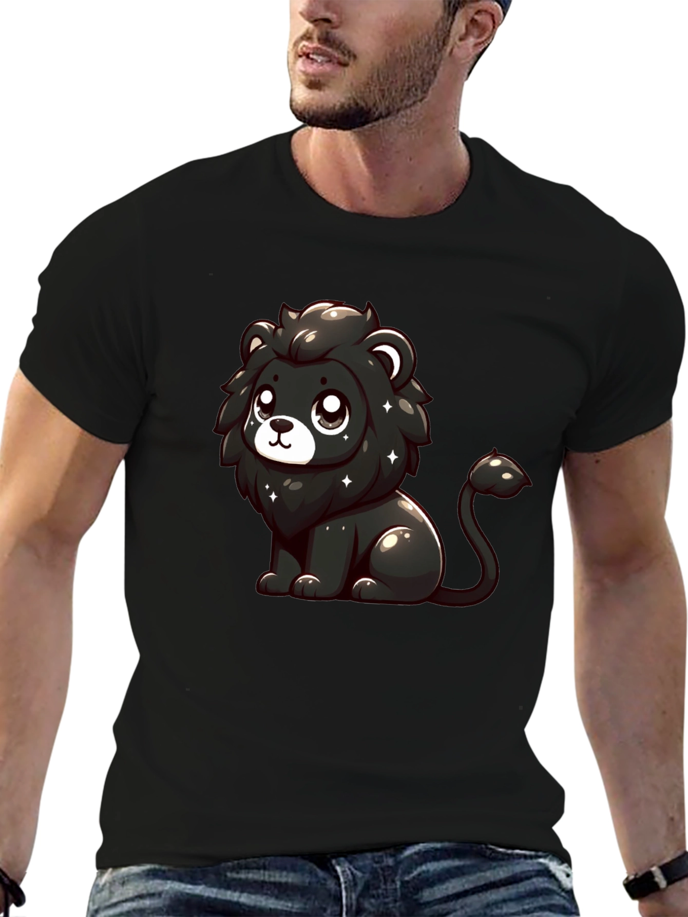 Cute Black Lion Graphic T-Shirt