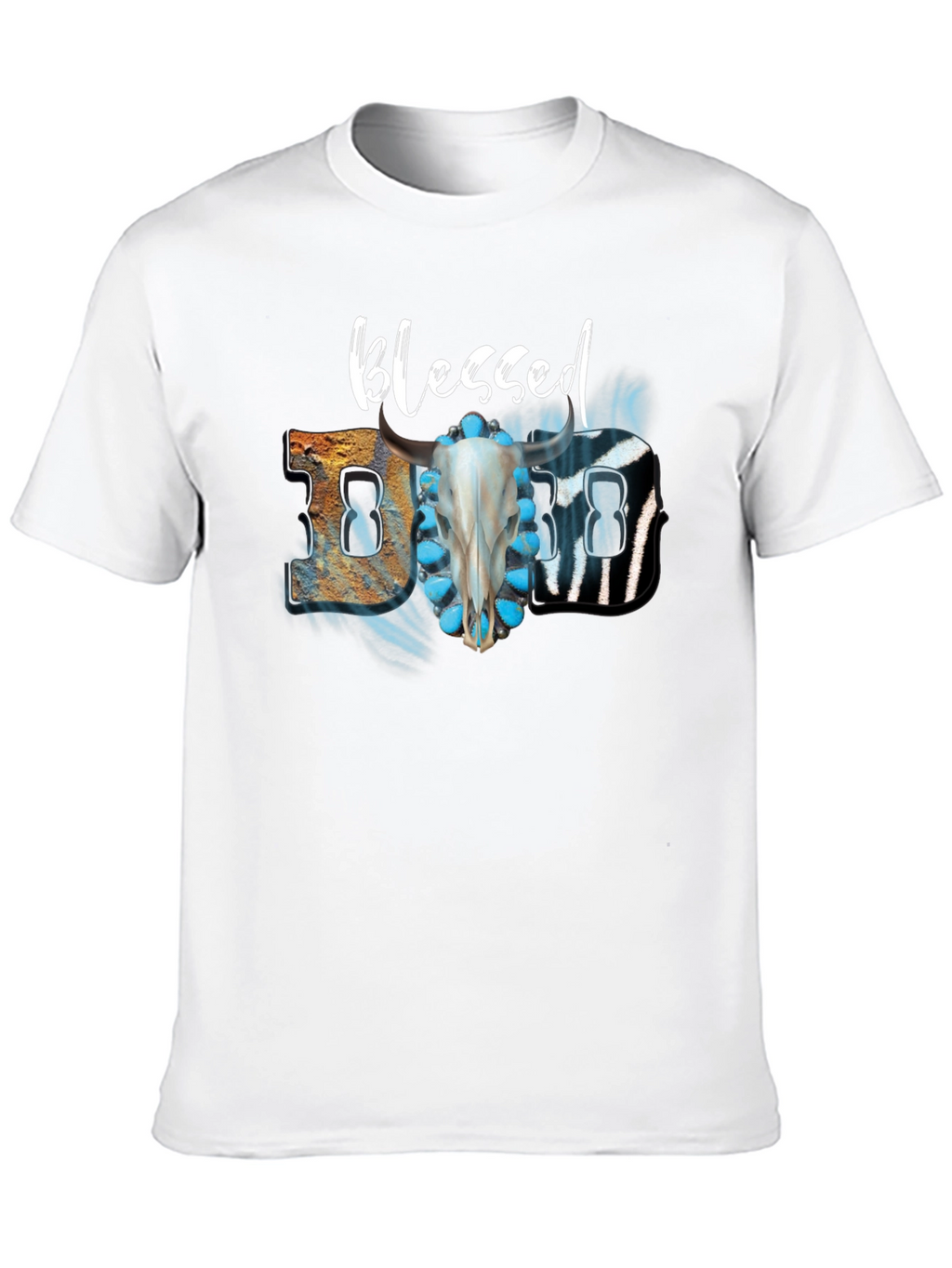 Blessed Graphic Tee - Turquoise & Skull Design