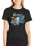 Blessed Graphic Tee - Turquoise & Skull Design