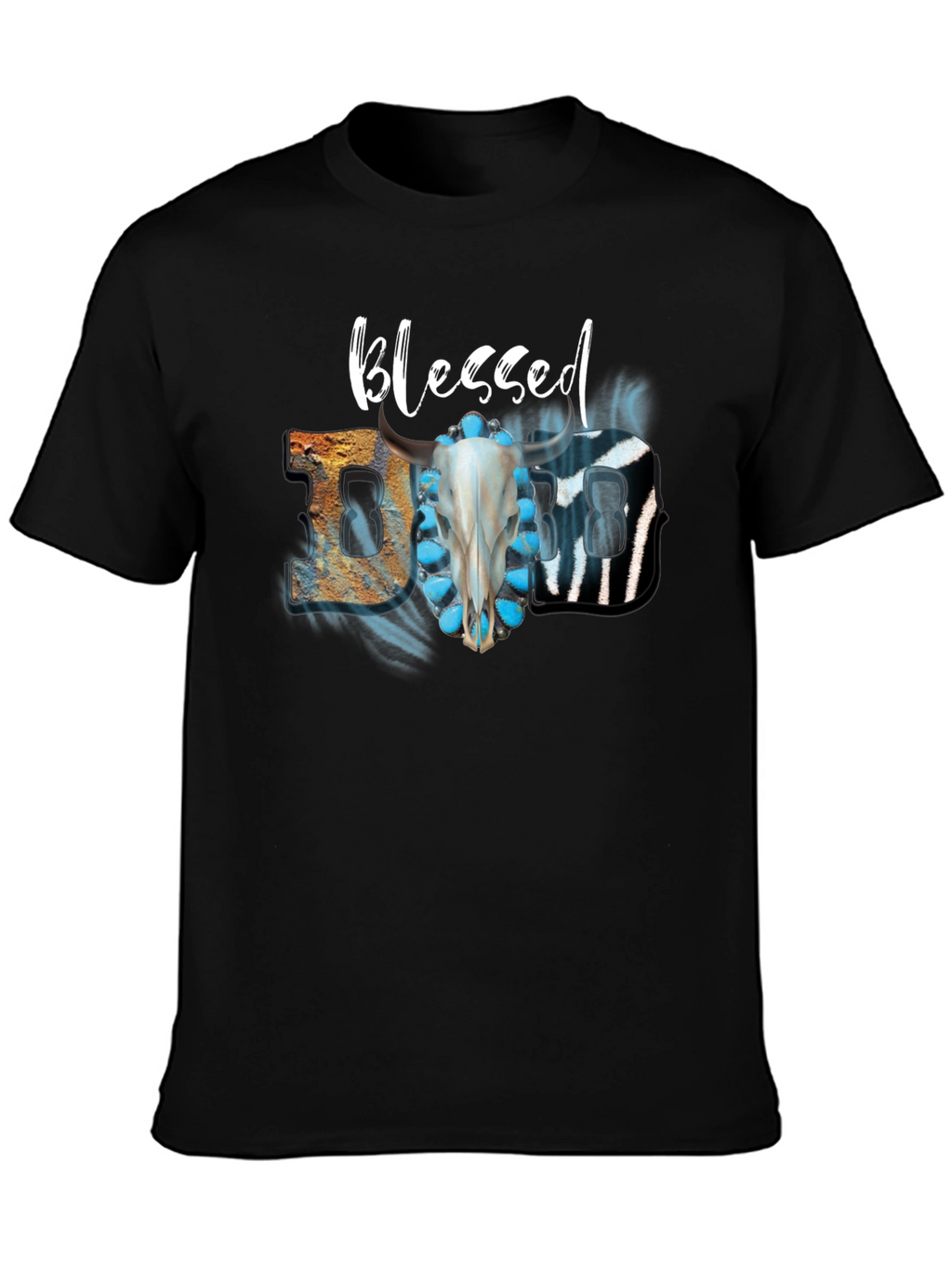 Blessed Graphic Tee - Turquoise & Skull Design