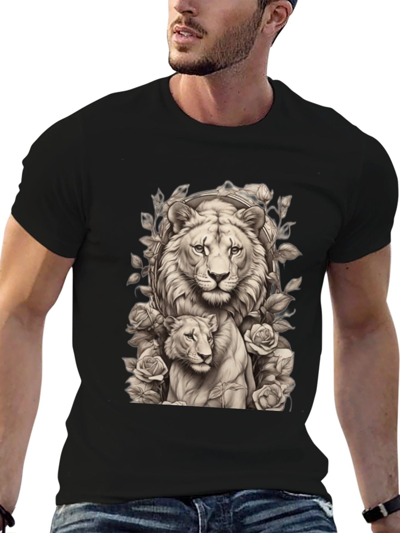 Lion & Cub Graphic Tee - Black