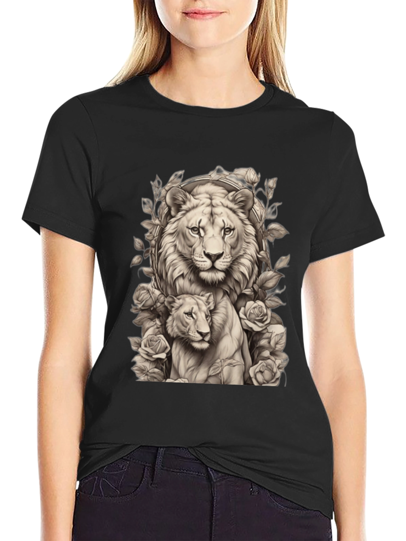 Lion & Cub Graphic Tee - Black