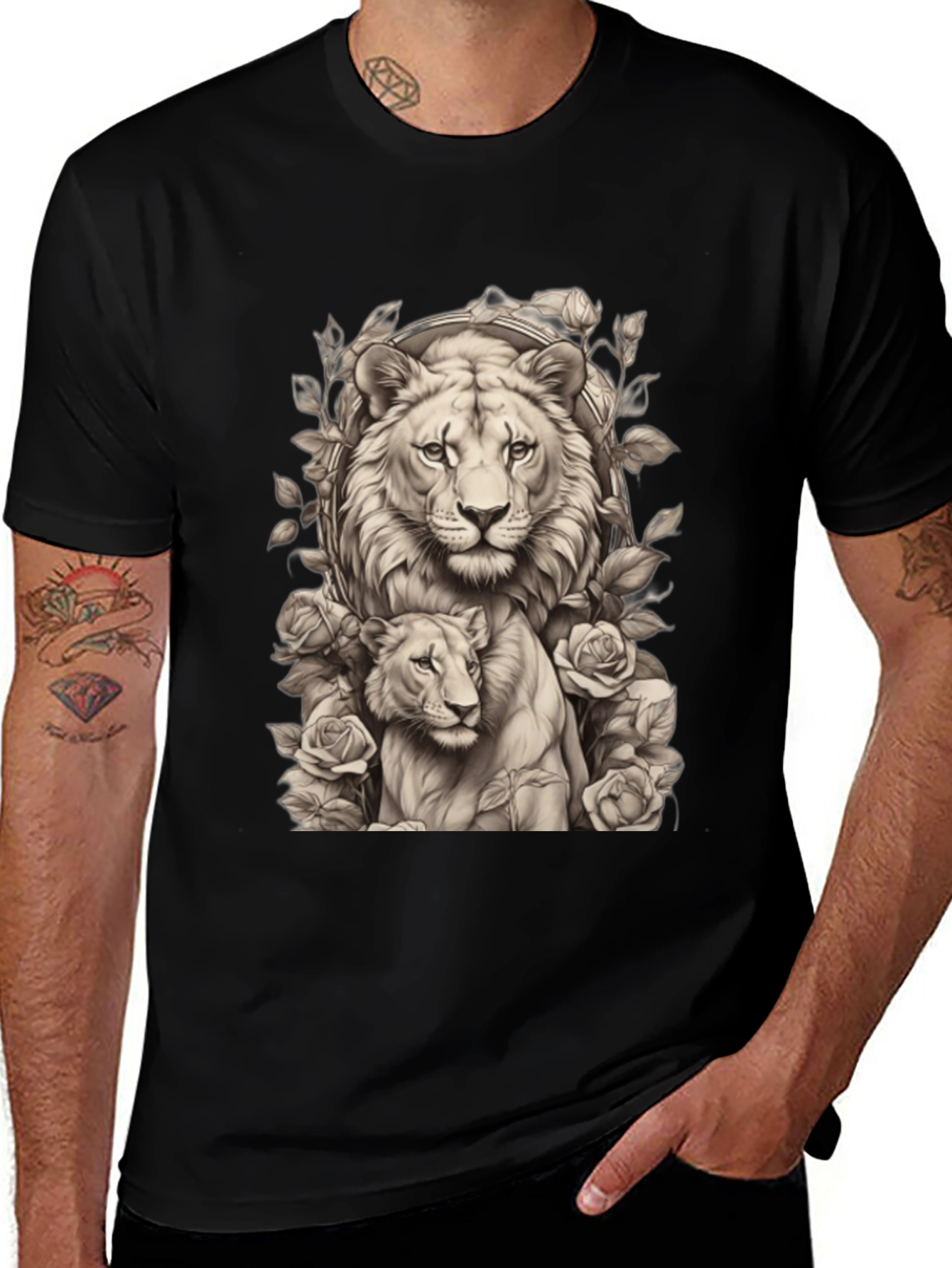 Lion & Cub Graphic Tee - Black