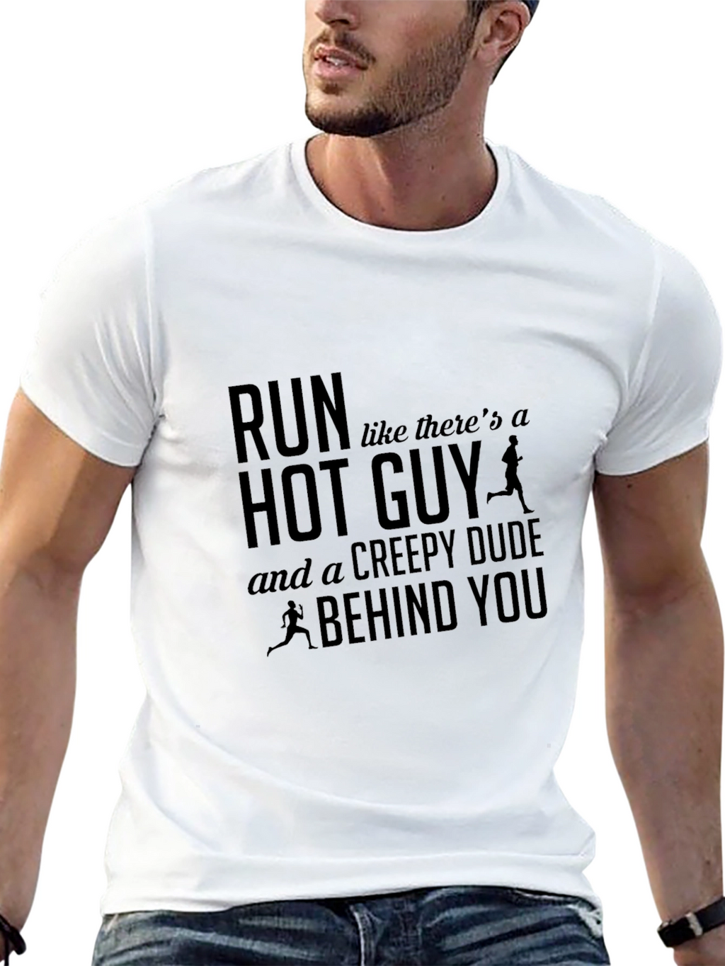 Run Hot Guy Creepy Dude Funny T-Shirt