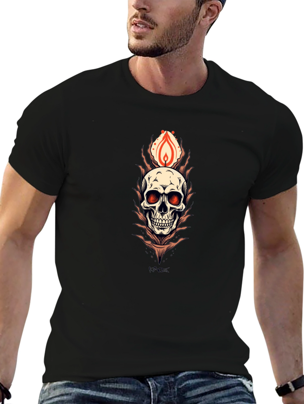 Skull Flame Graphic Tee - Mens Black T-Shirt