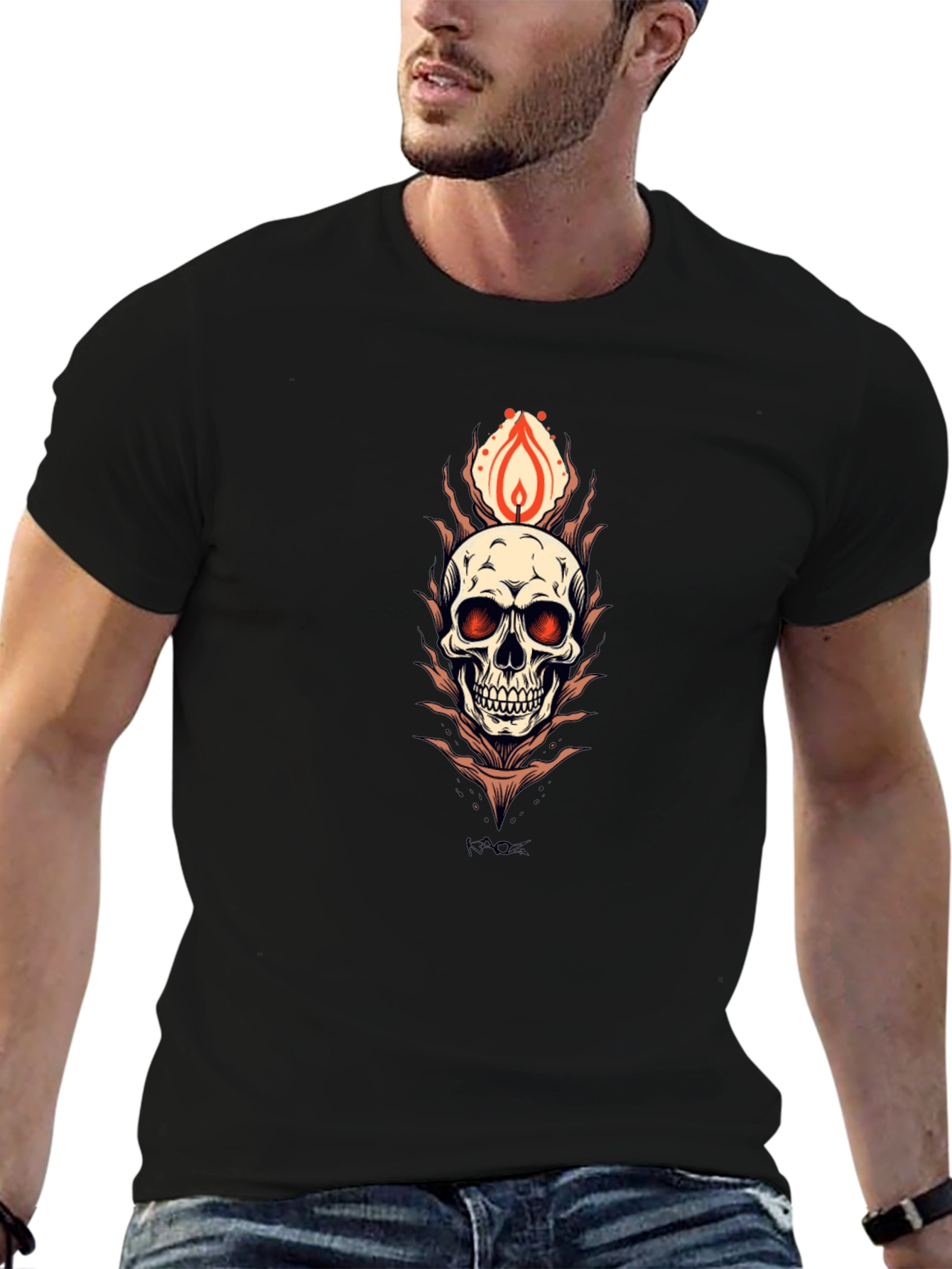 Skull Flame Graphic Tee - Mens Black T-Shirt