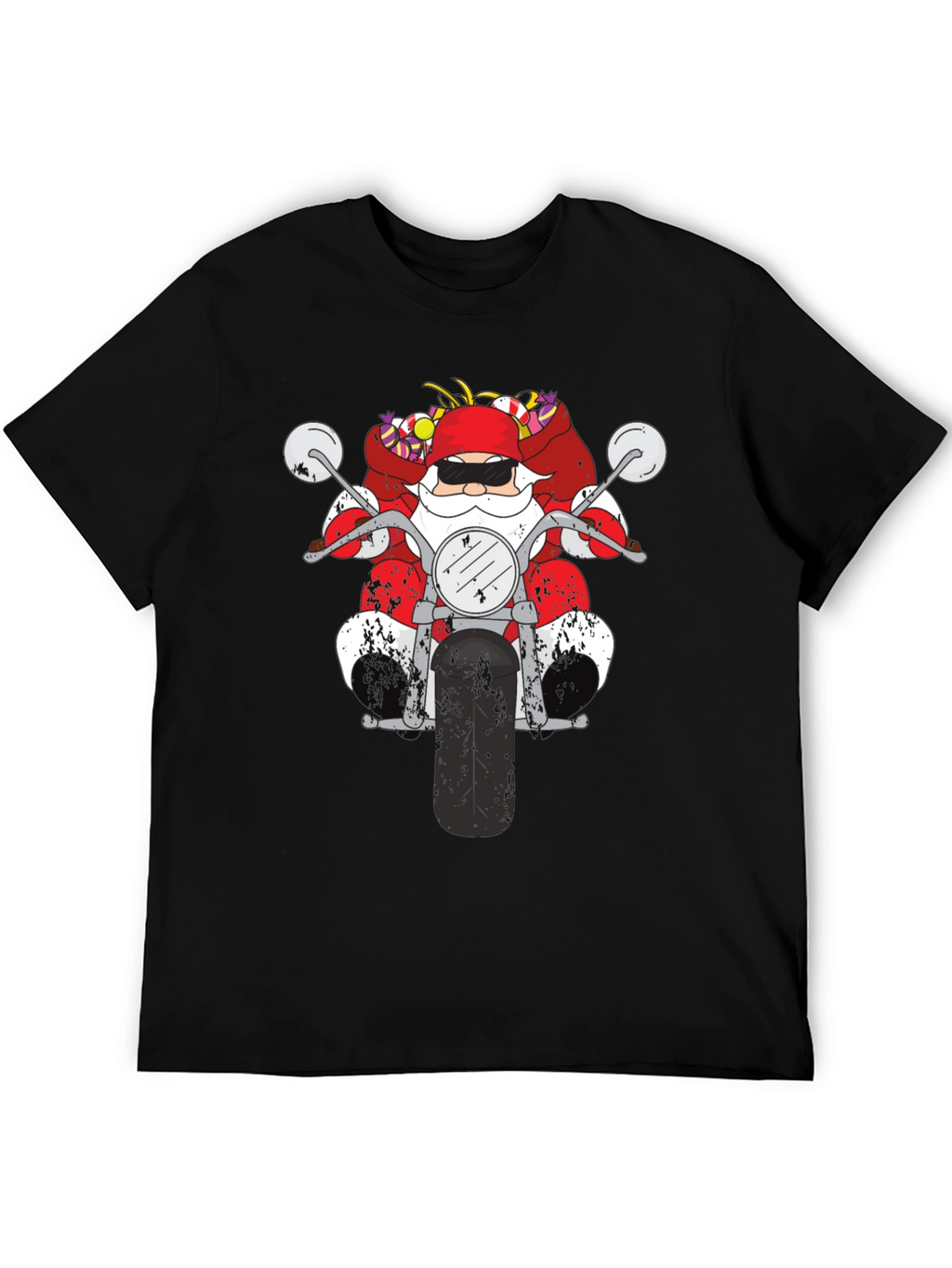 Santa on Motorcycle Graphic T-Shirt - Black