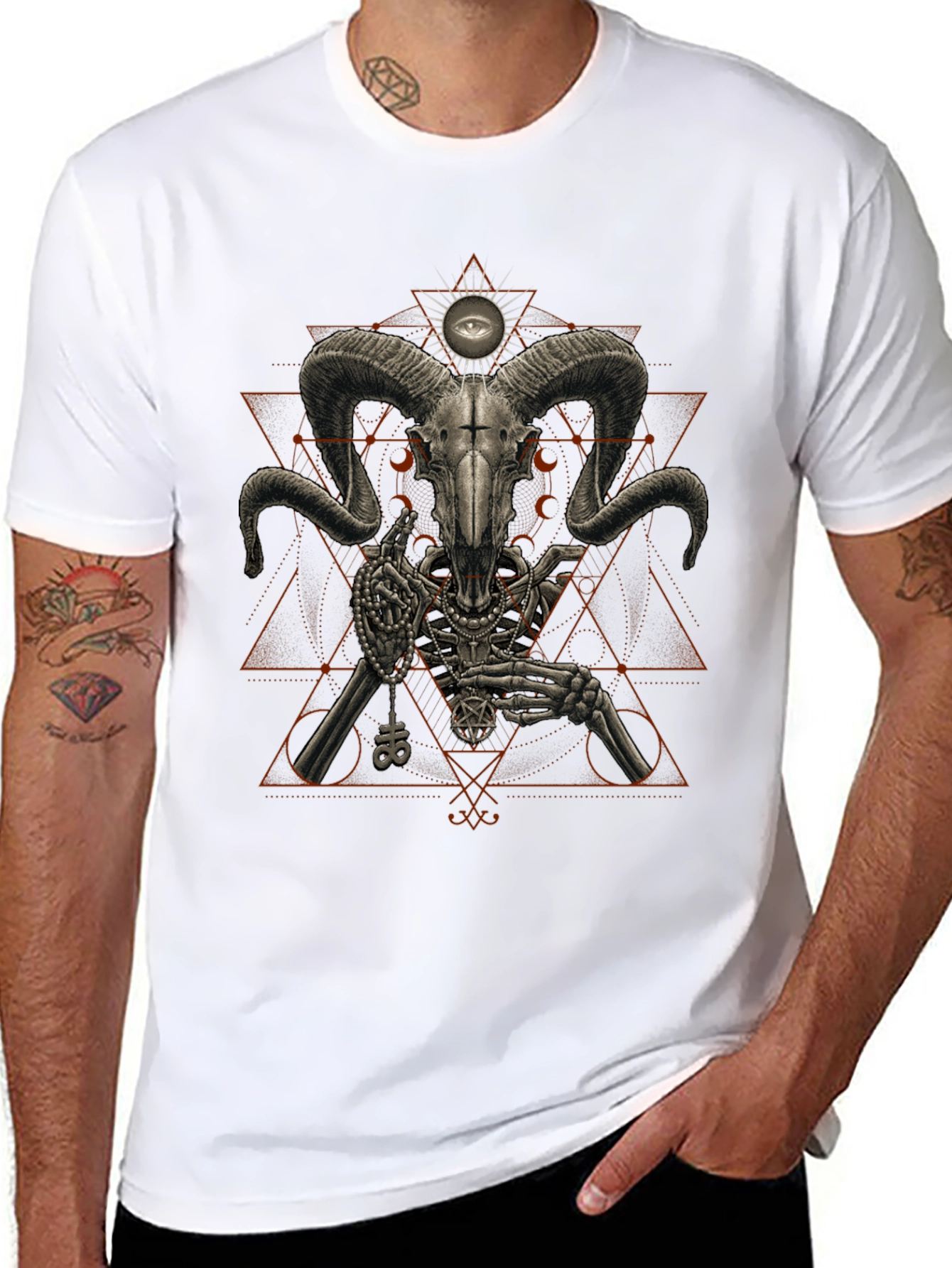 Occult Ram Skull Graphic Tee - Black T-Shirt