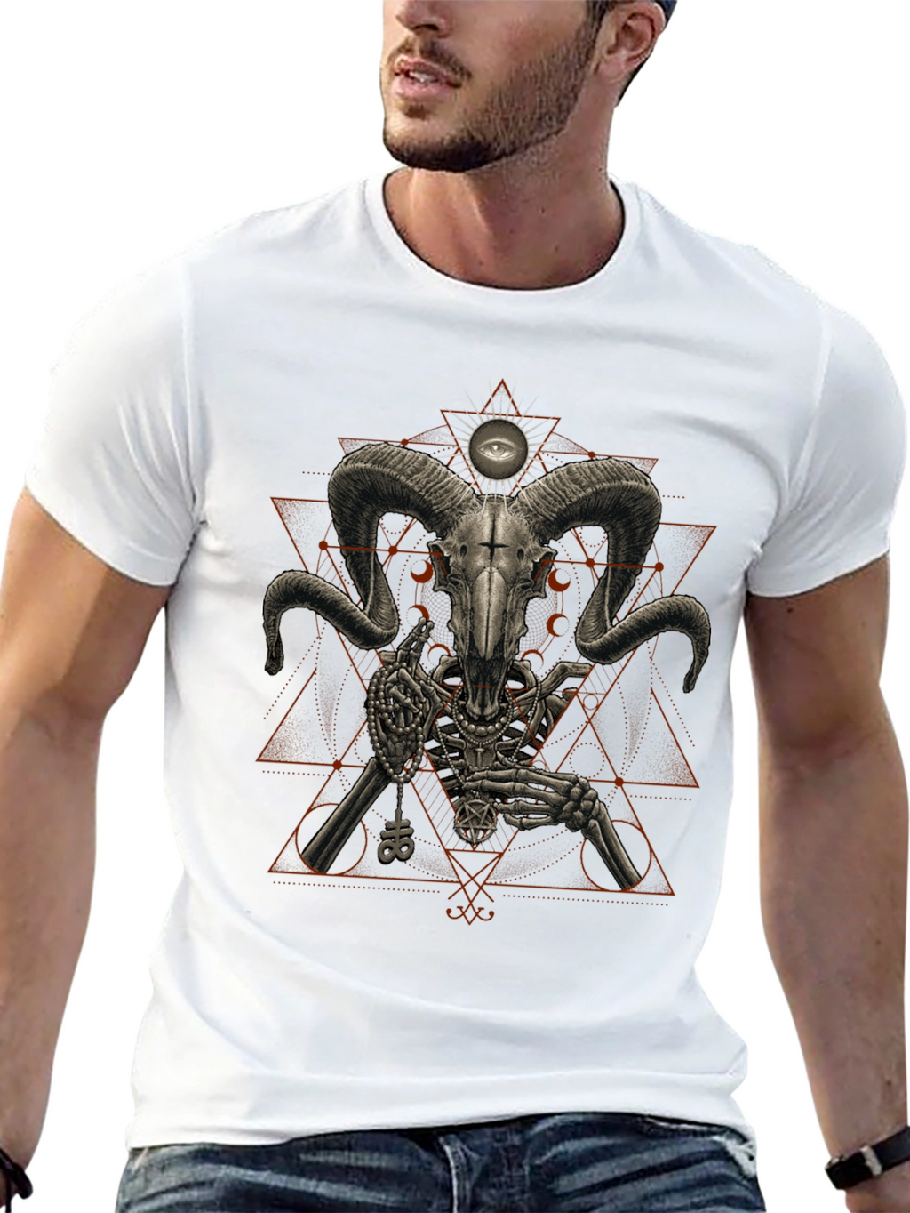 Occult Ram Skull Graphic Tee - Black T-Shirt