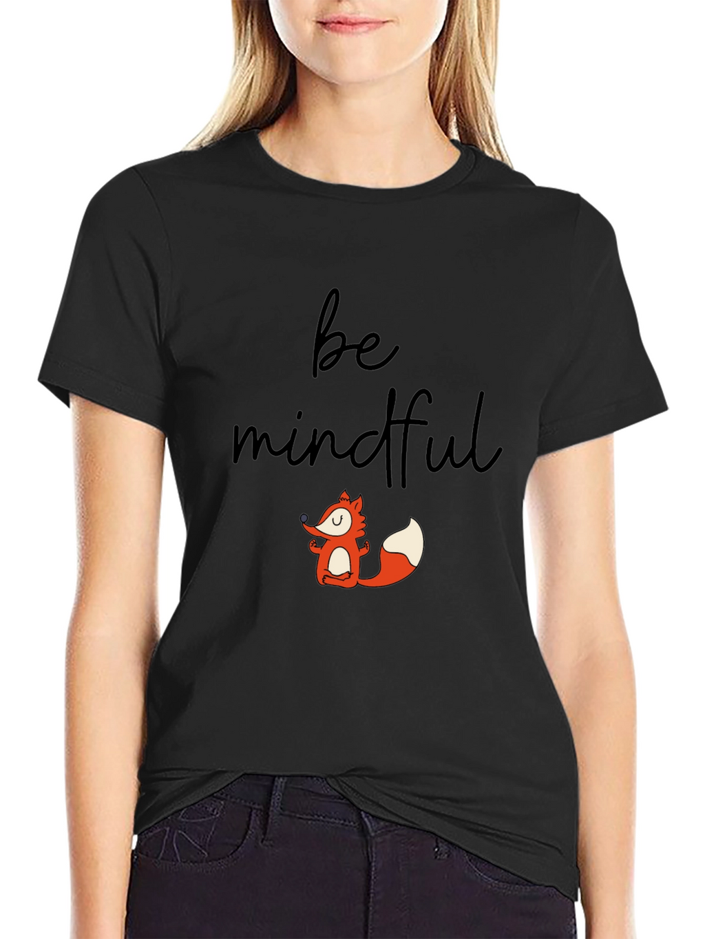 Mindful Fox Graphic Tee - Black