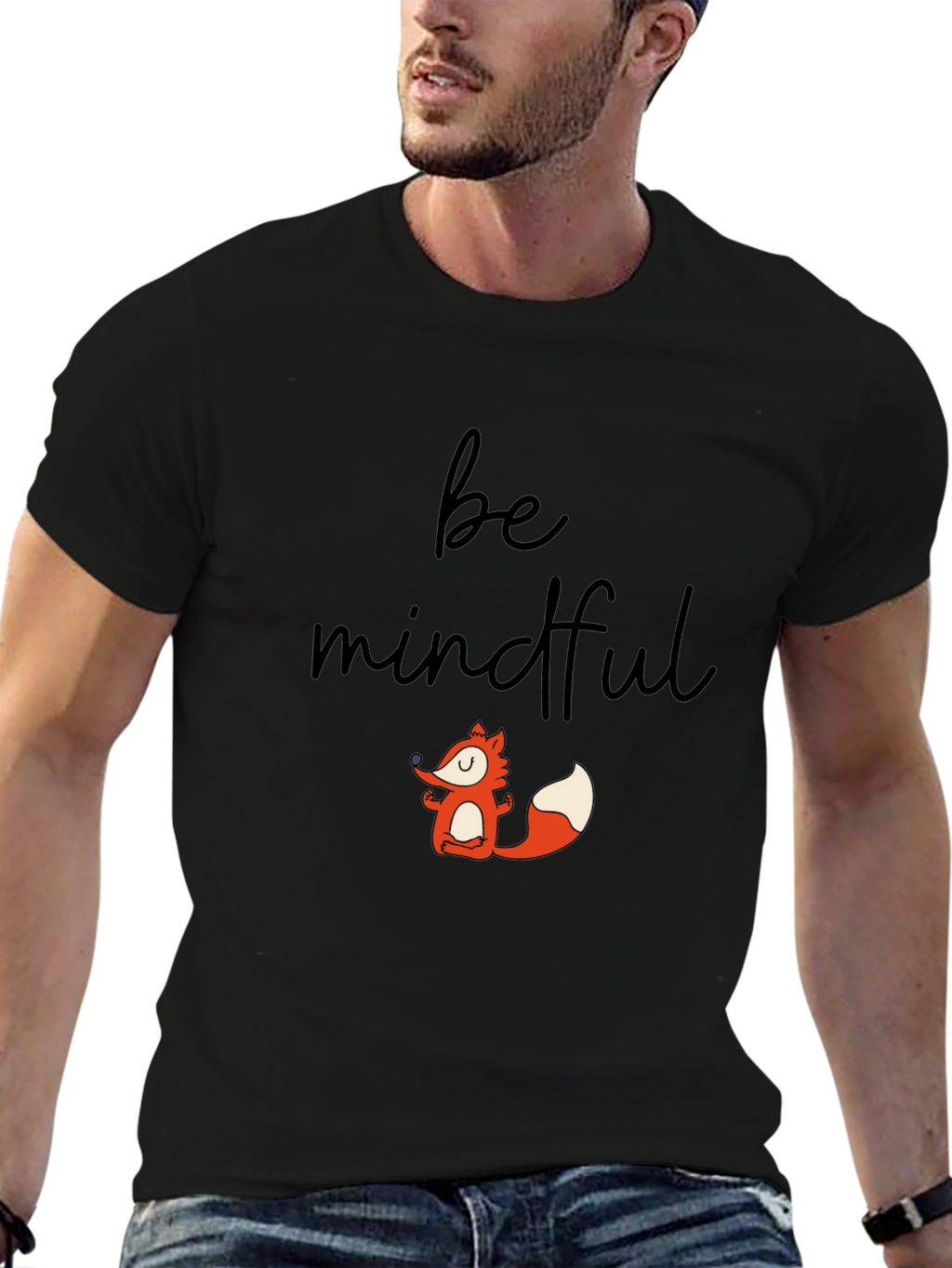 Mindful Fox Graphic Tee - Black