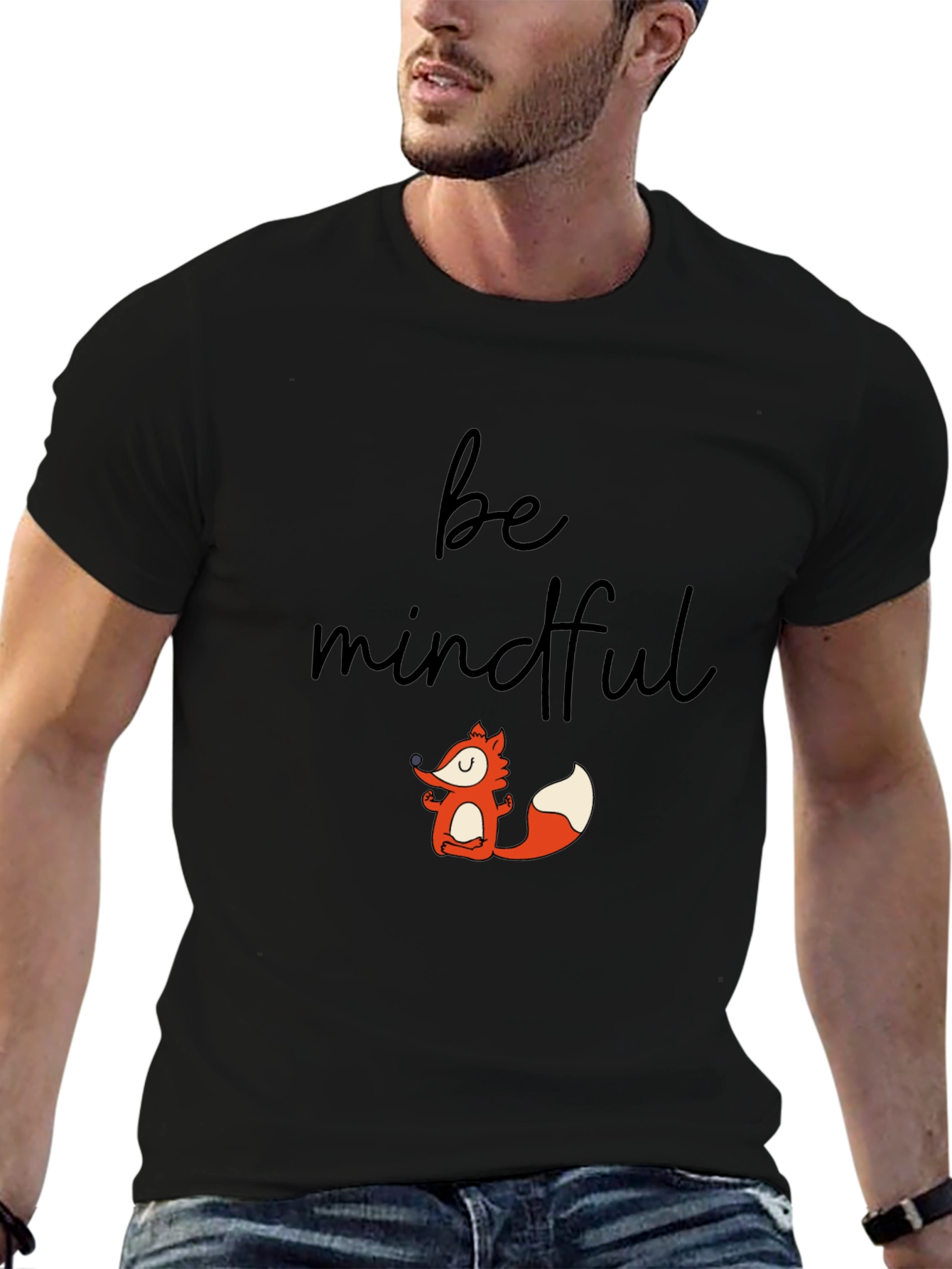 Mindful Fox Graphic Tee - Black