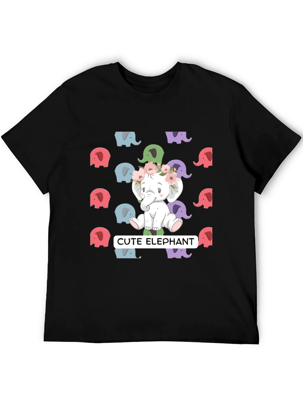 Cute Elephant Graphic Tee - Unisex Black T-Shirt