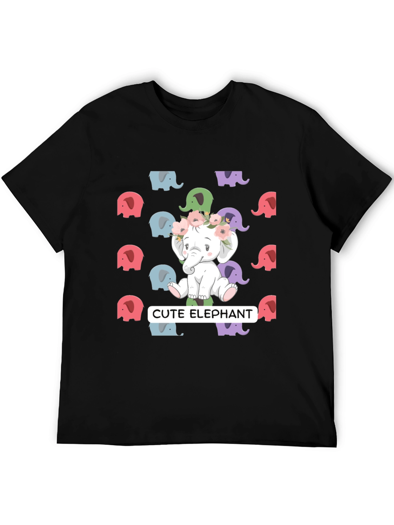 Cute Elephant Graphic Tee - Unisex Black T-Shirt