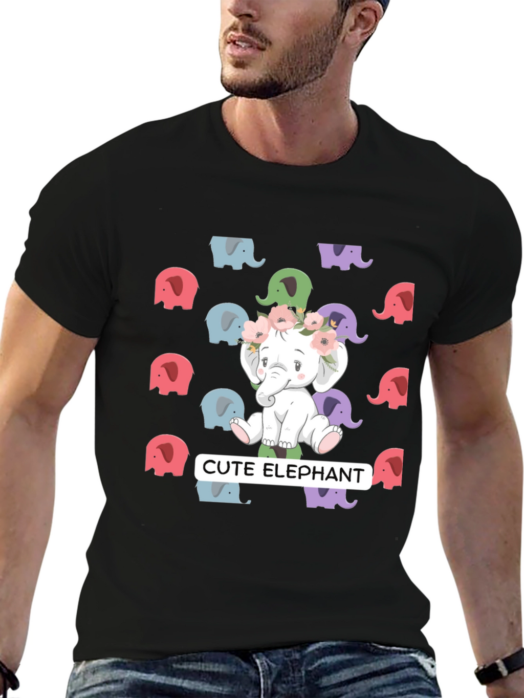 Cute Elephant Graphic Tee - Unisex Black T-Shirt