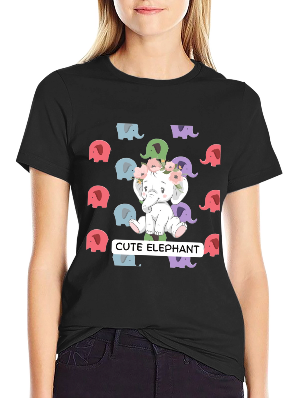 Cute Elephant Graphic Tee - Unisex Black T-Shirt