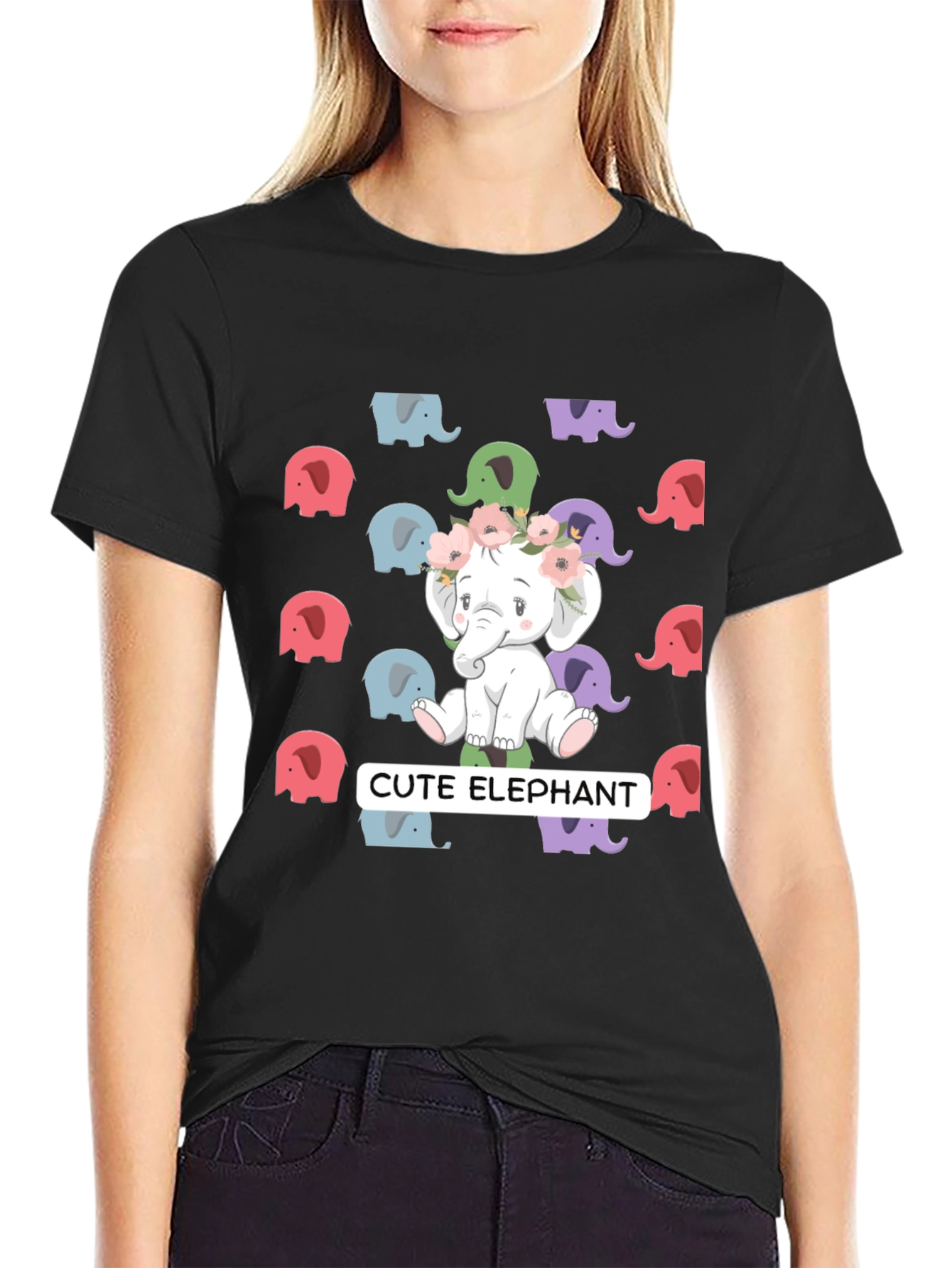 Cute Elephant Graphic Tee - Unisex Black T-Shirt