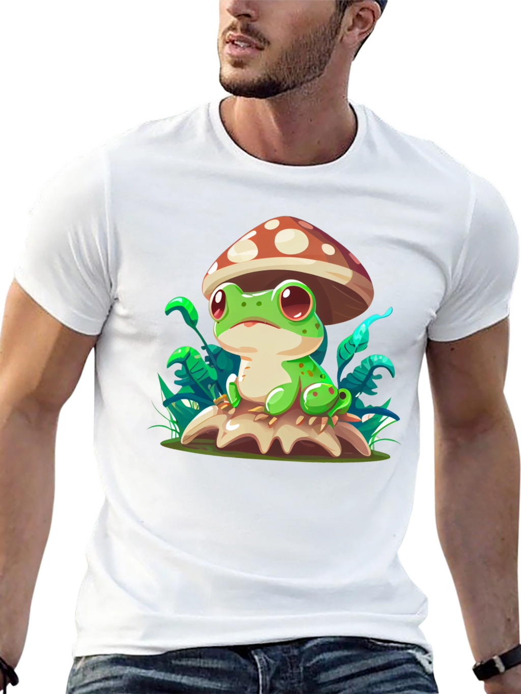 Frog on Mushroom T-Shirt - Cute Cartoon Tee