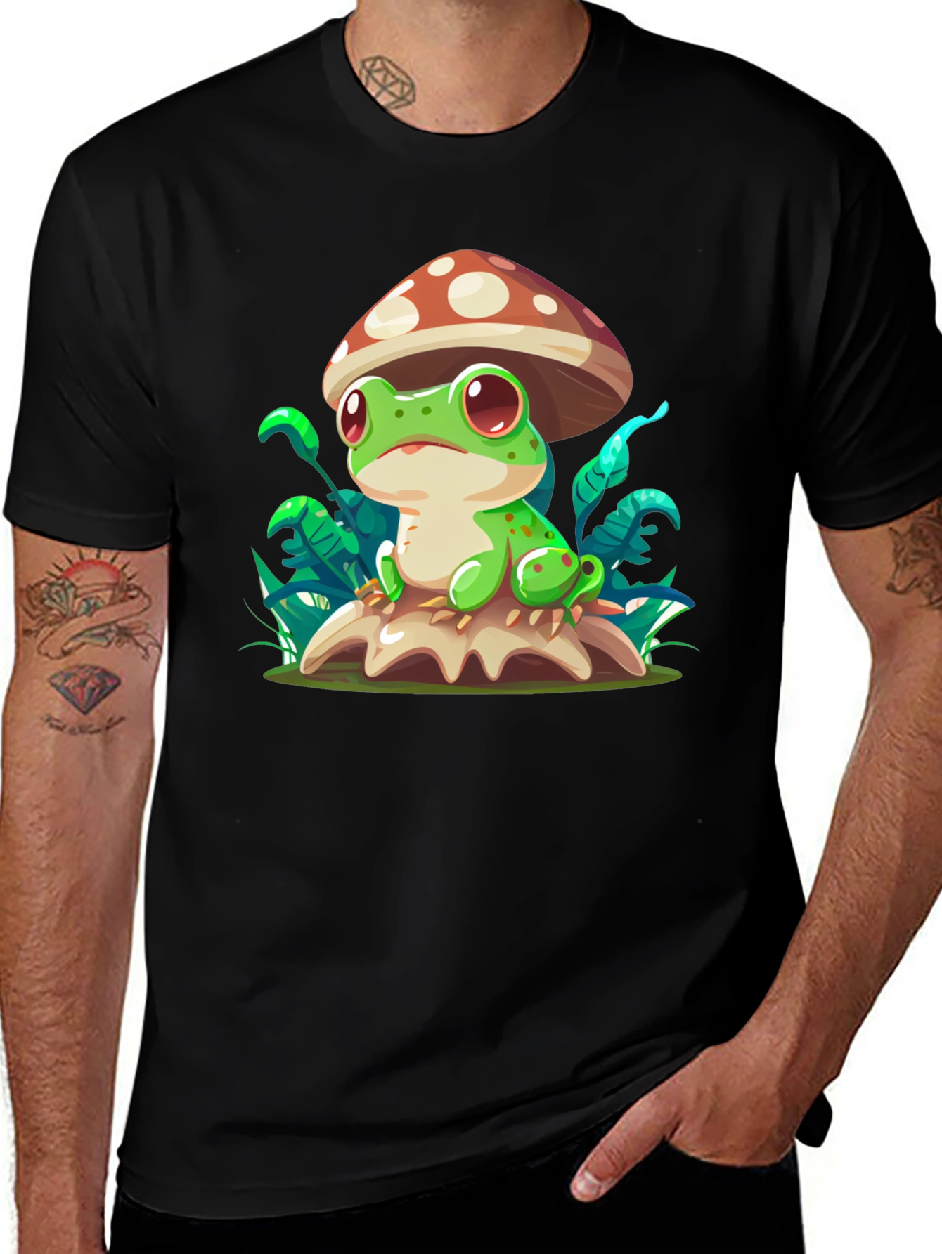 Frog on Mushroom T-Shirt - Cute Cartoon Tee