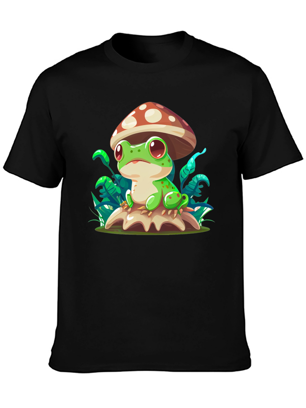 Frog on Mushroom T-Shirt - Cute Cartoon Tee