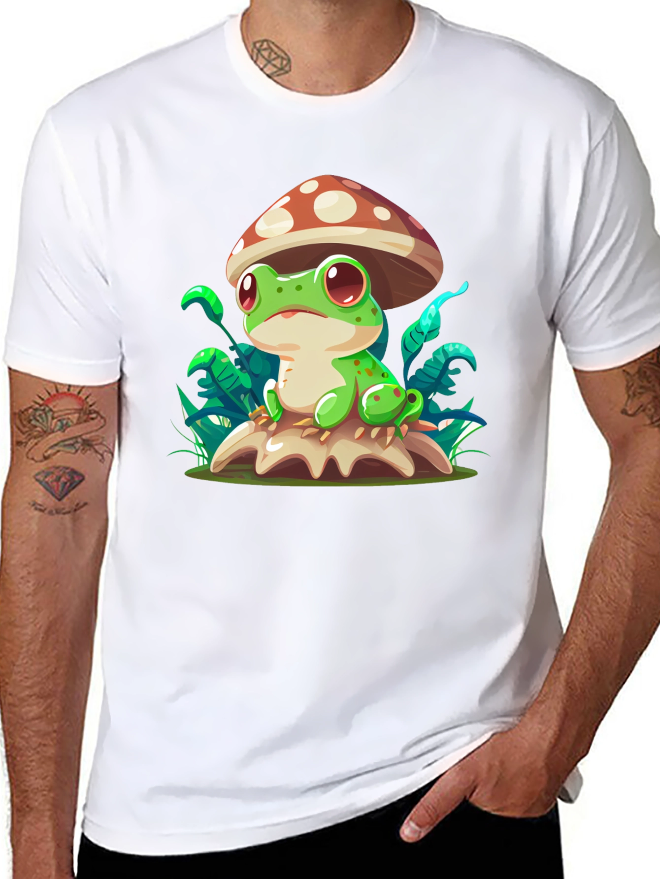 Frog on Mushroom T-Shirt - Cute Cartoon Tee