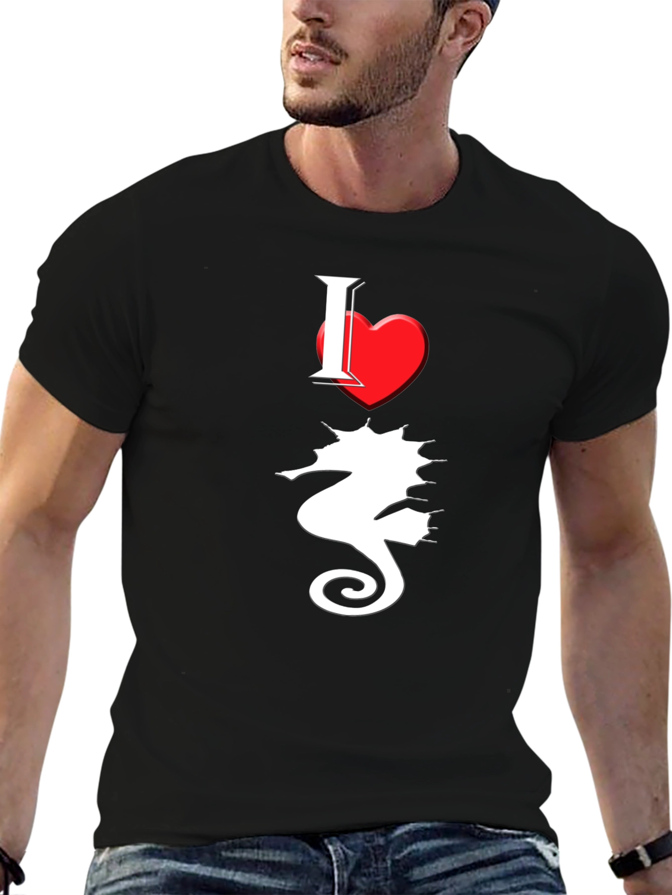I Love Seahorses Black T-Shirt