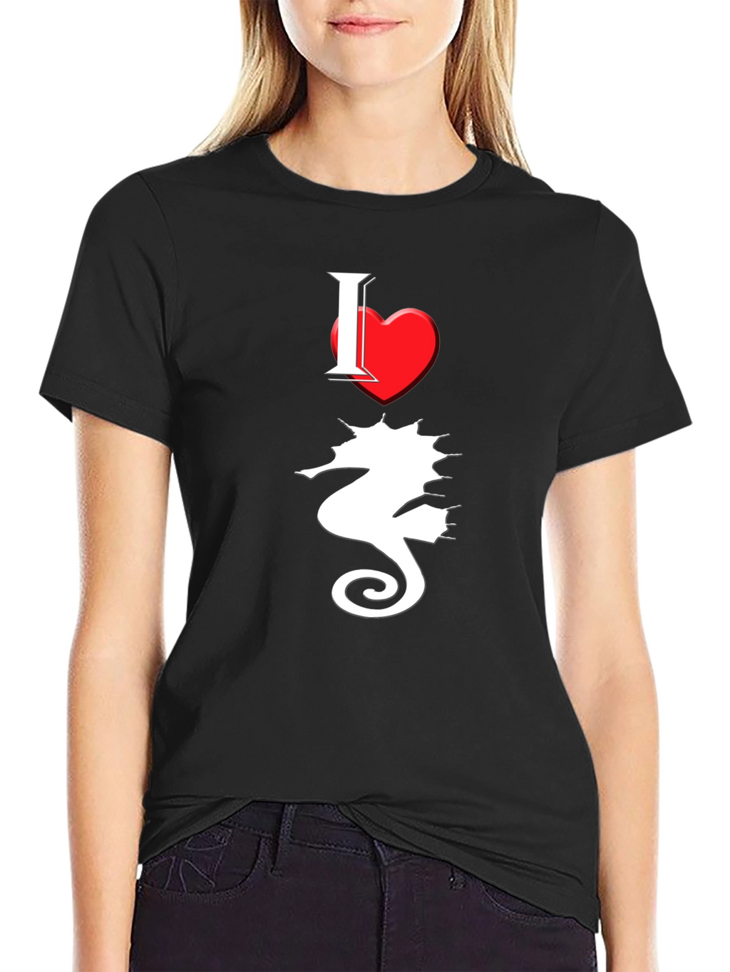 I Love Seahorses Black T-Shirt