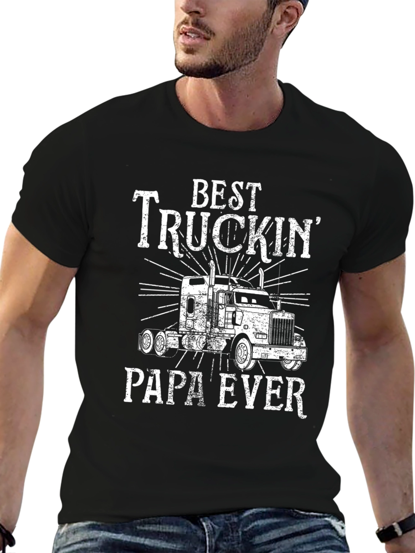 Best Truckin Papa Ever Black T-Shirt