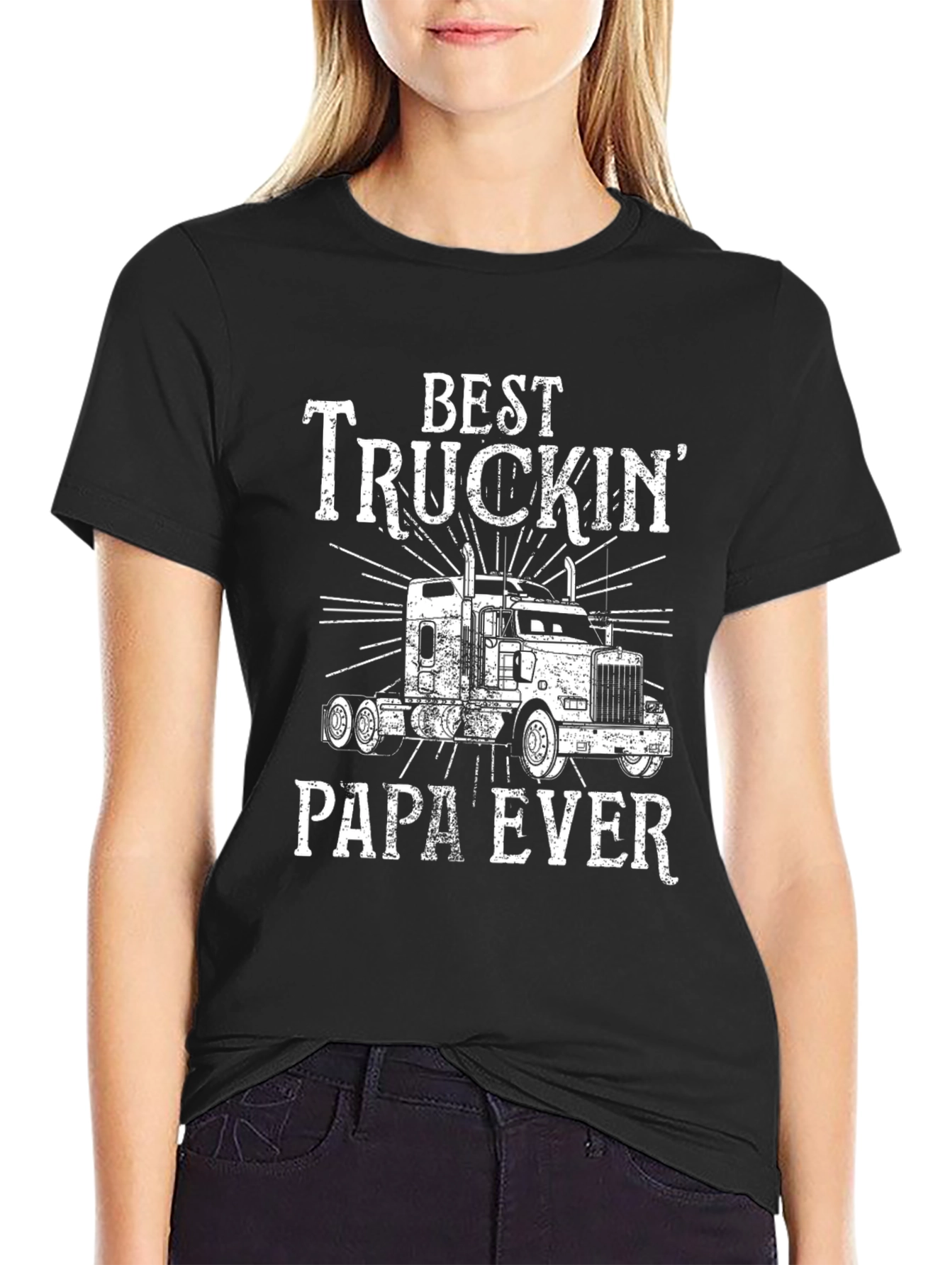 Best Truckin Papa Ever Black T-Shirt