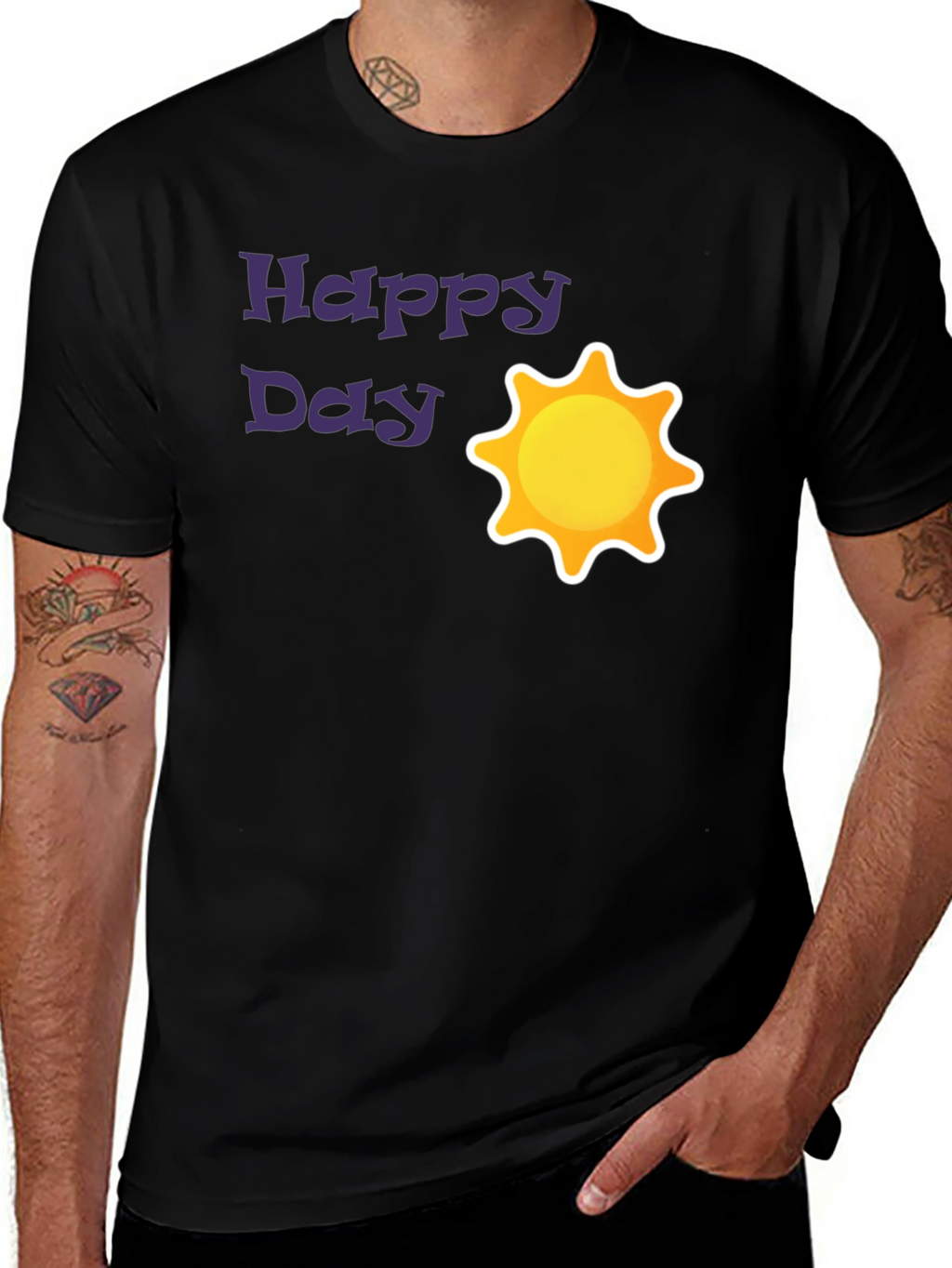 Happy Day Sun Graphic Black T-Shirt