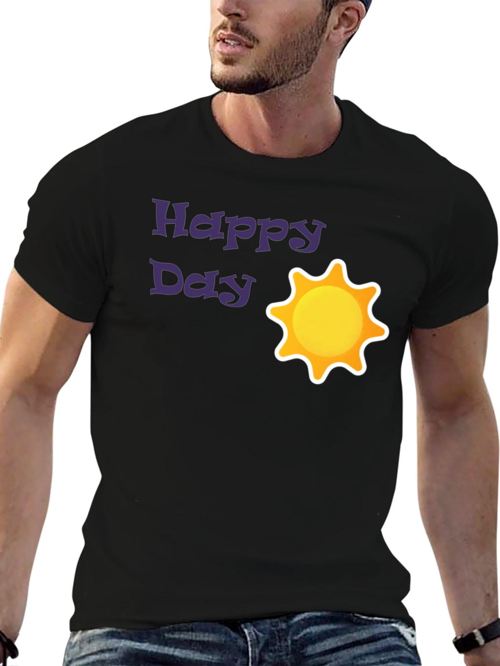 Happy Day Sun Graphic Black T-Shirt