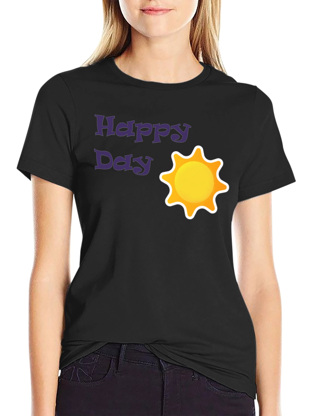 Happy Day Sun Graphic Black T-Shirt