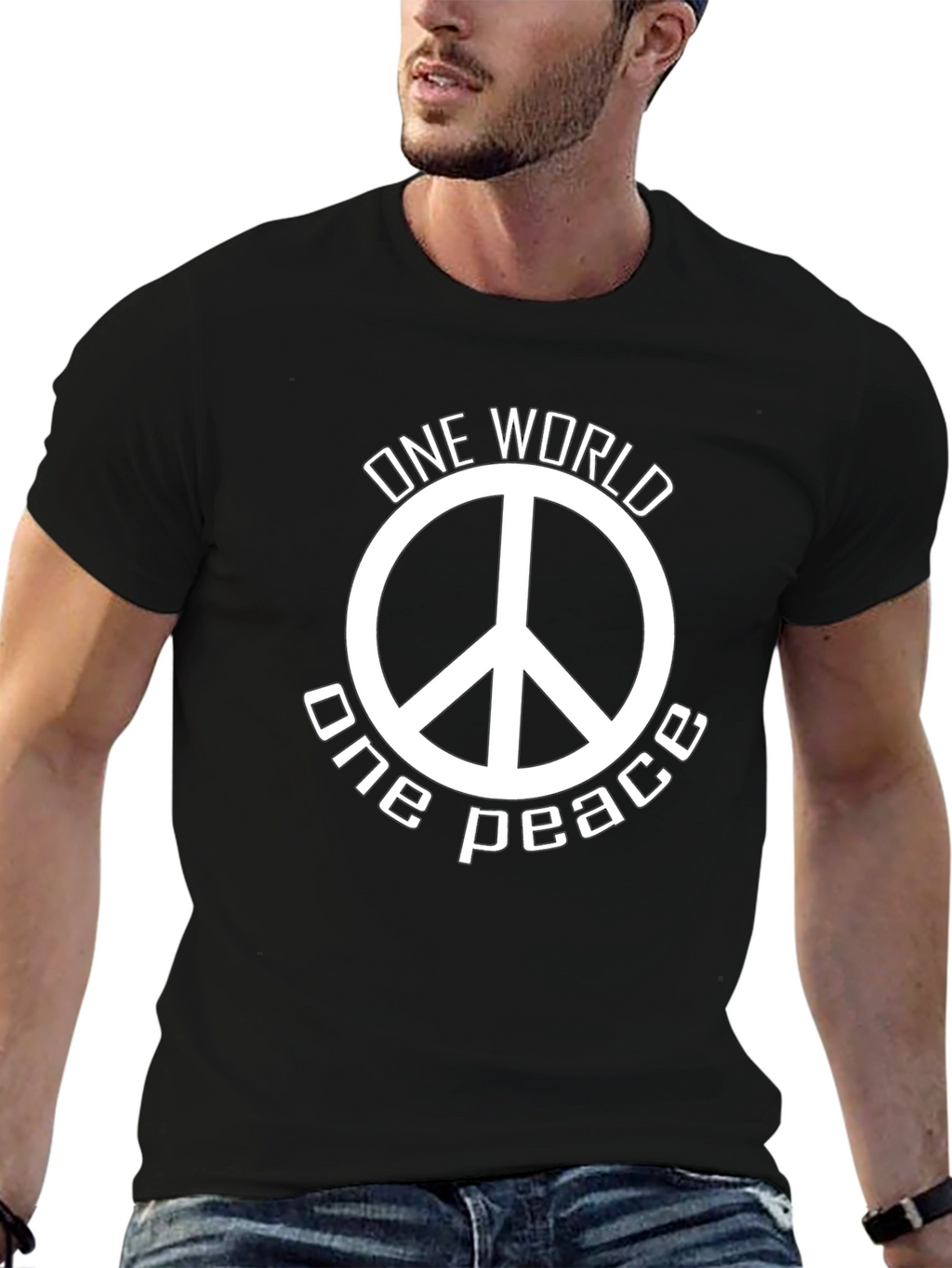 One World One Peace Graphic T-Shirt - Black