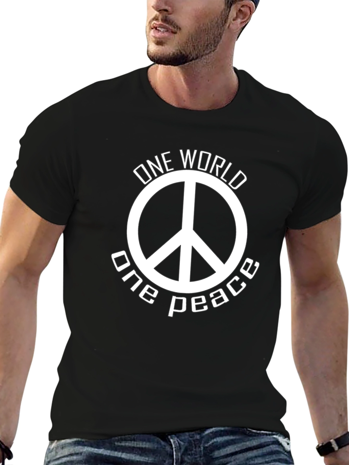 One World One Peace Graphic T-Shirt - Black