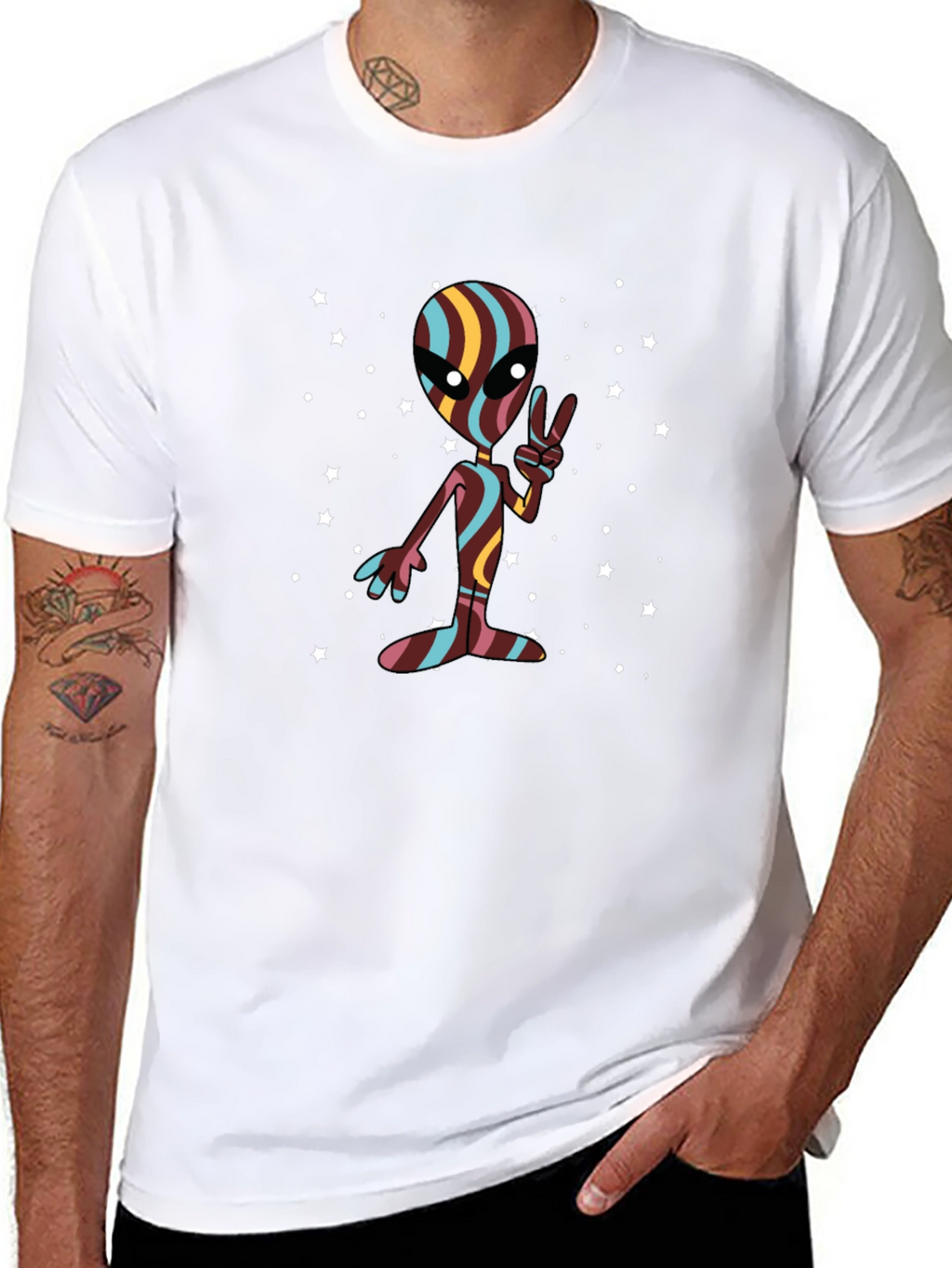 Retro Alien Peace Sign Black T-Shirt