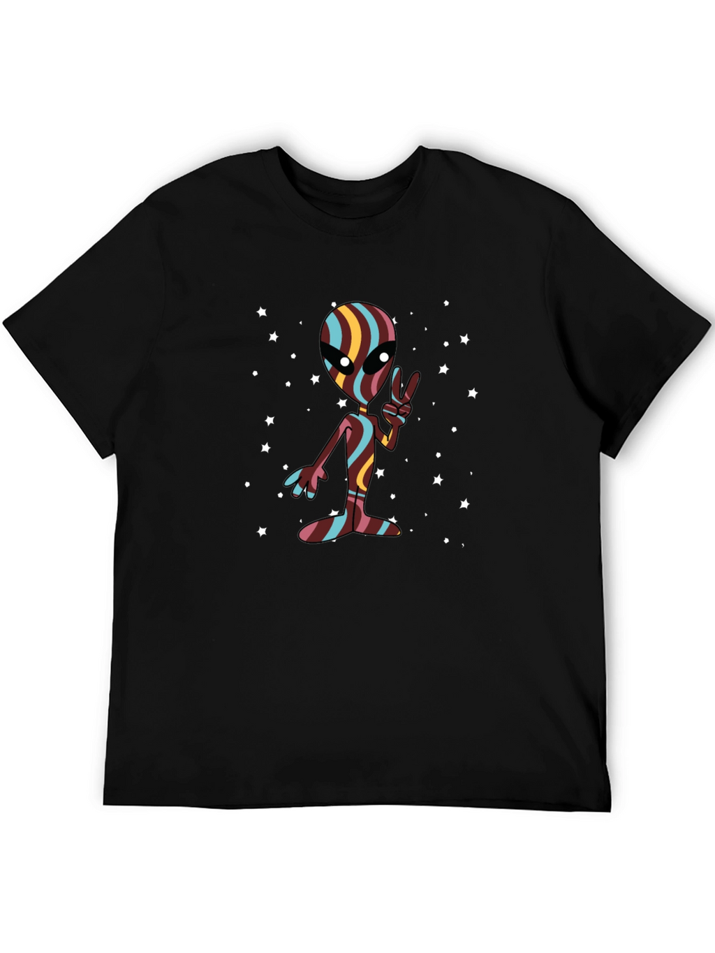 Retro Alien Peace Sign Black T-Shirt